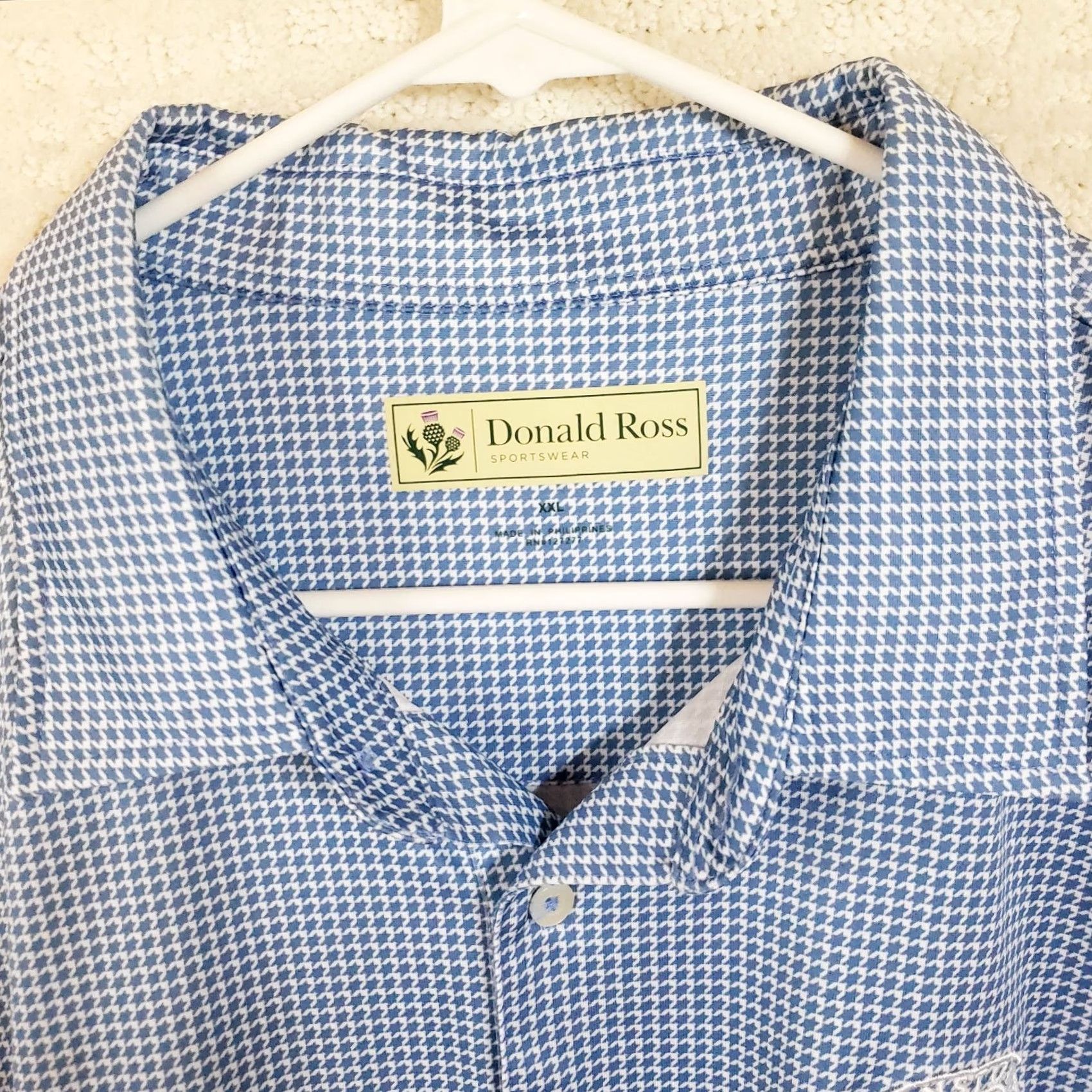 Vintage Donald Ross Polo Shirt Mens 2XL Blue Geometric Print Golf Performance Stretch Size US XXL / EU 58 / 5 - 4 Thumbnail