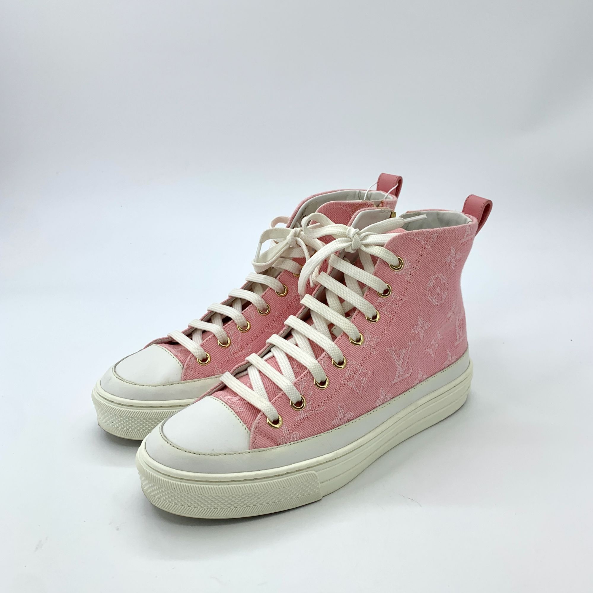 Louis Vuitton Louis Vuitton Pink Logo Monogram Lace-up High-Top Canvas Sne Size US 5.5 / IT 35.5 - 8 Thumbnail