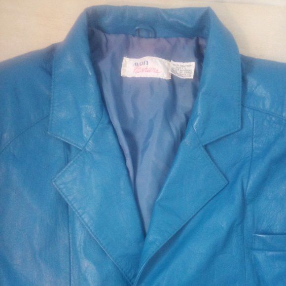 image of Vintage Avon Fashions Blue Leather Trench Coat, Women's (Size Large)