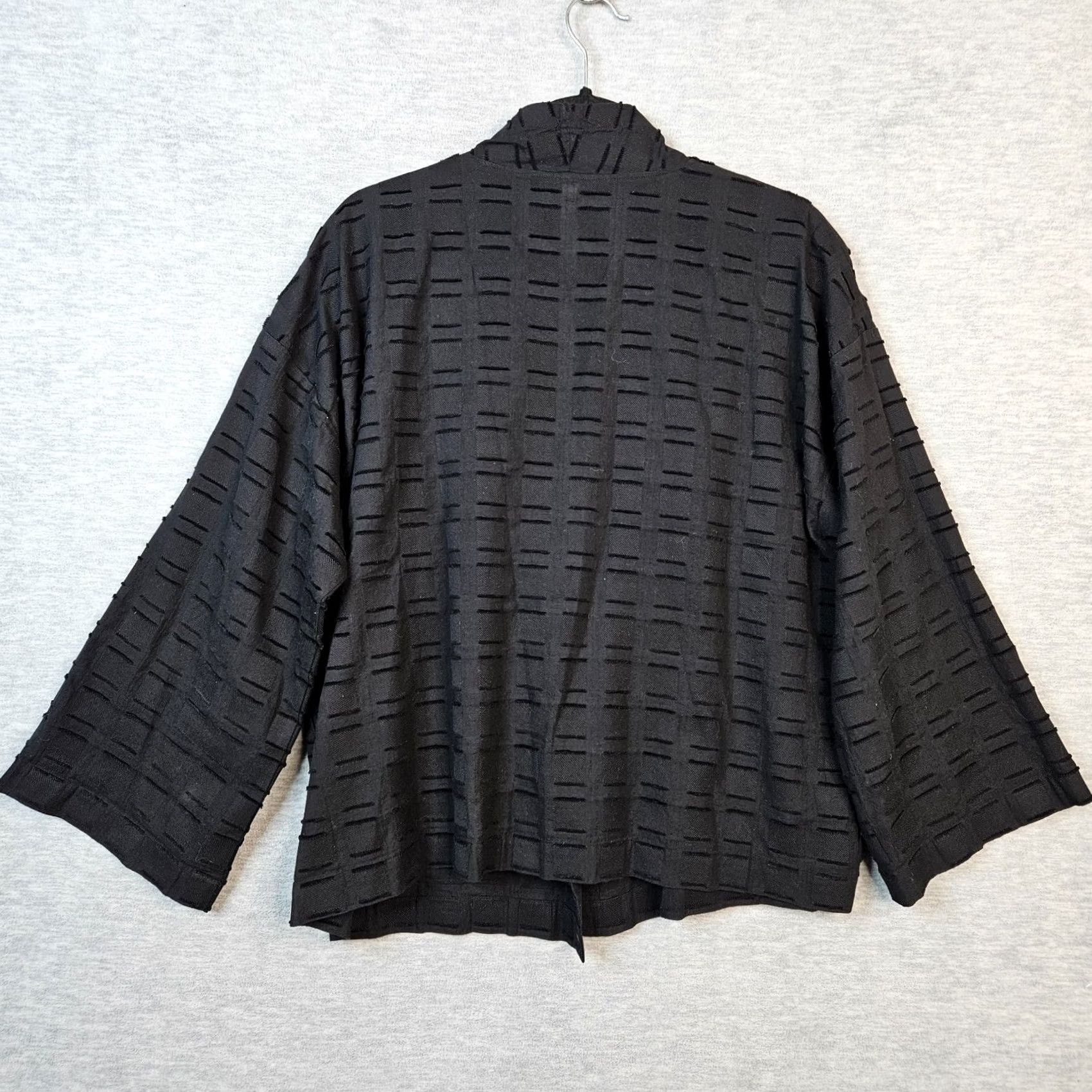 Eileen Fisher Eileen Fisher Women's Black L Cotton Woven Textured Squares Jacket Size L / US 10 / IT 46 - 3 Thumbnail