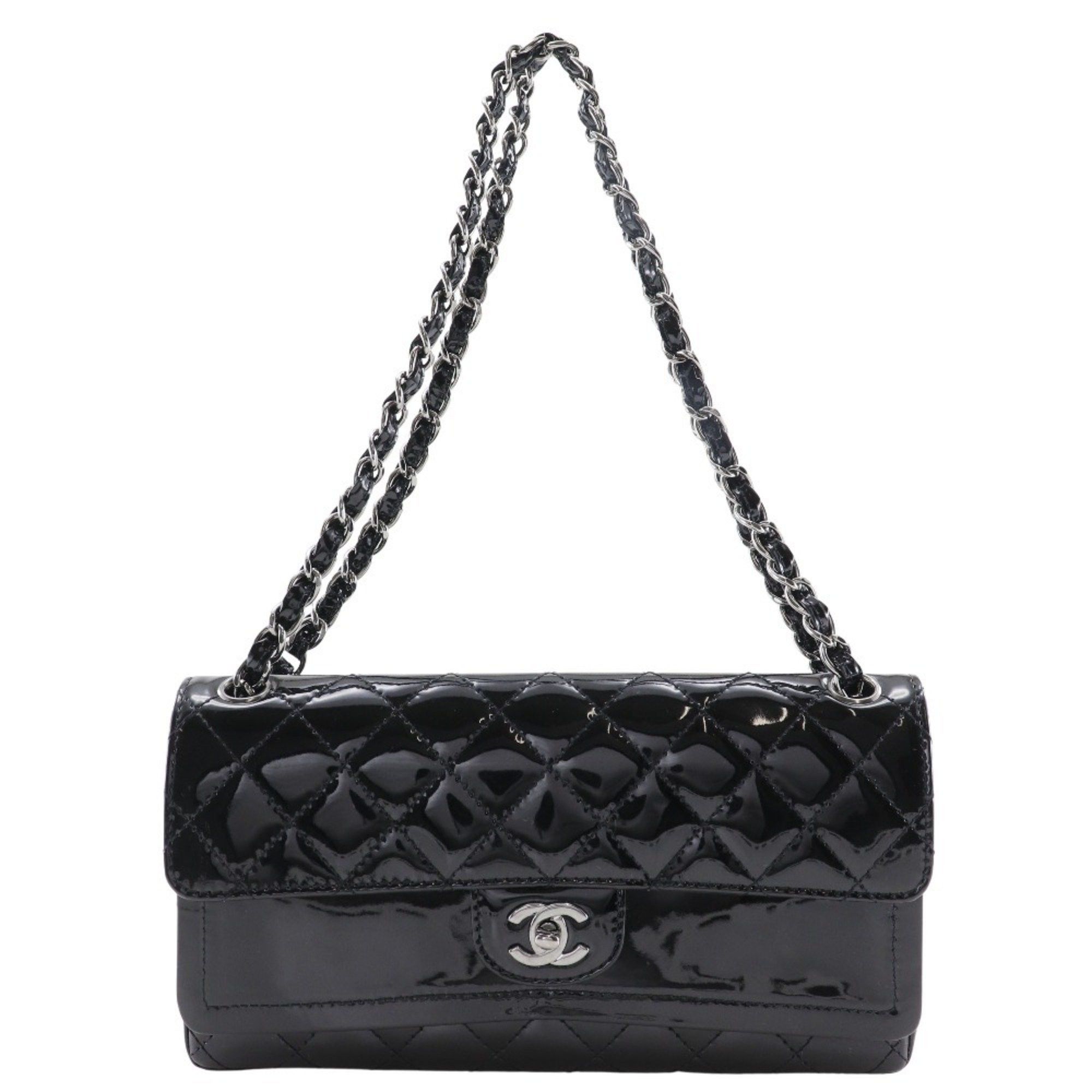 CHANEL Chain Shoulder Bag Matelasse Double Flap Patent Leather Black Turn Lock ChainShoulder Women's S180824921