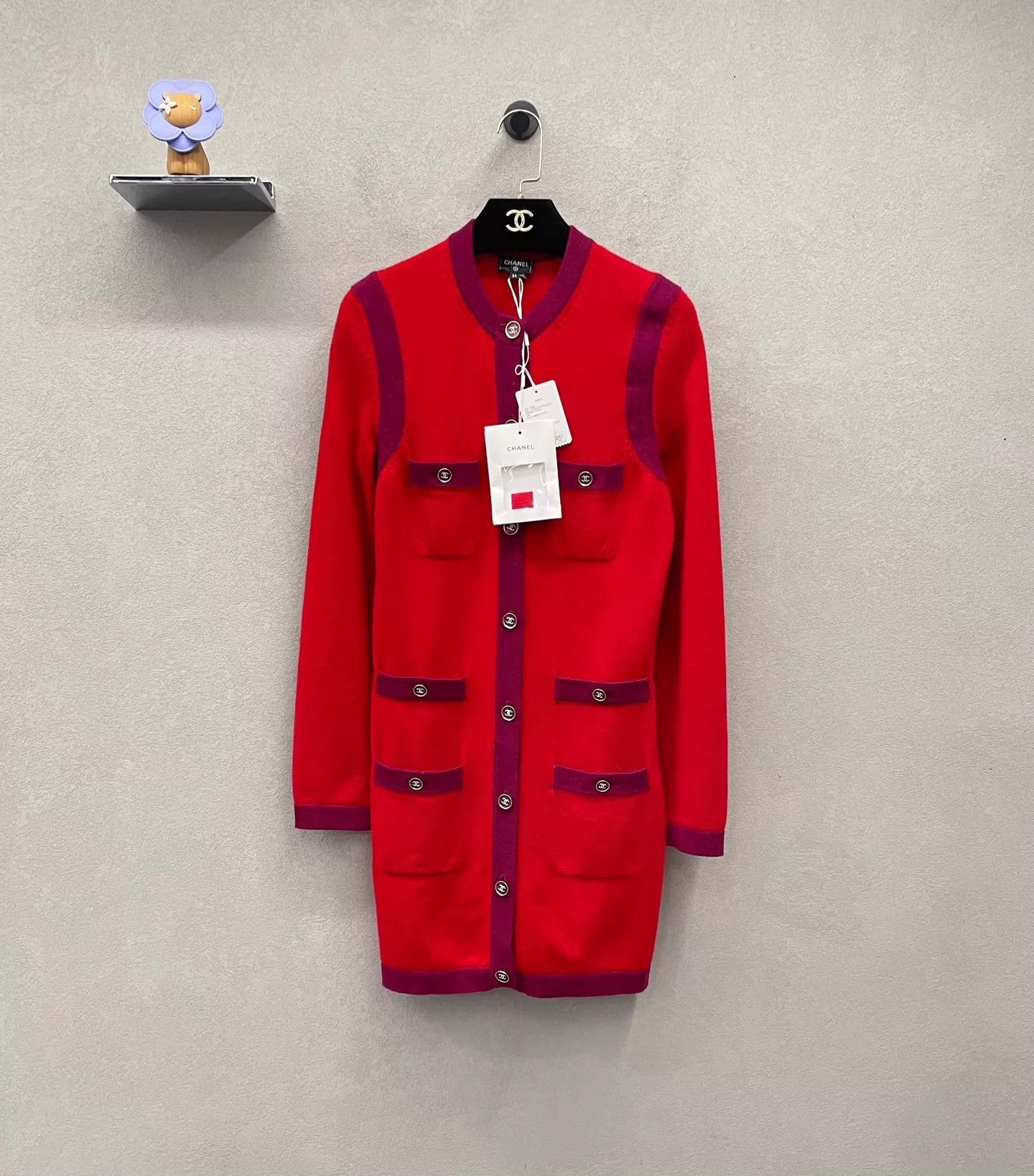 Chanel CHANEL Red Color Blocked Cardigan Dress Size XS / US 0-2 / IT 36-38 - 1 Thumbnail