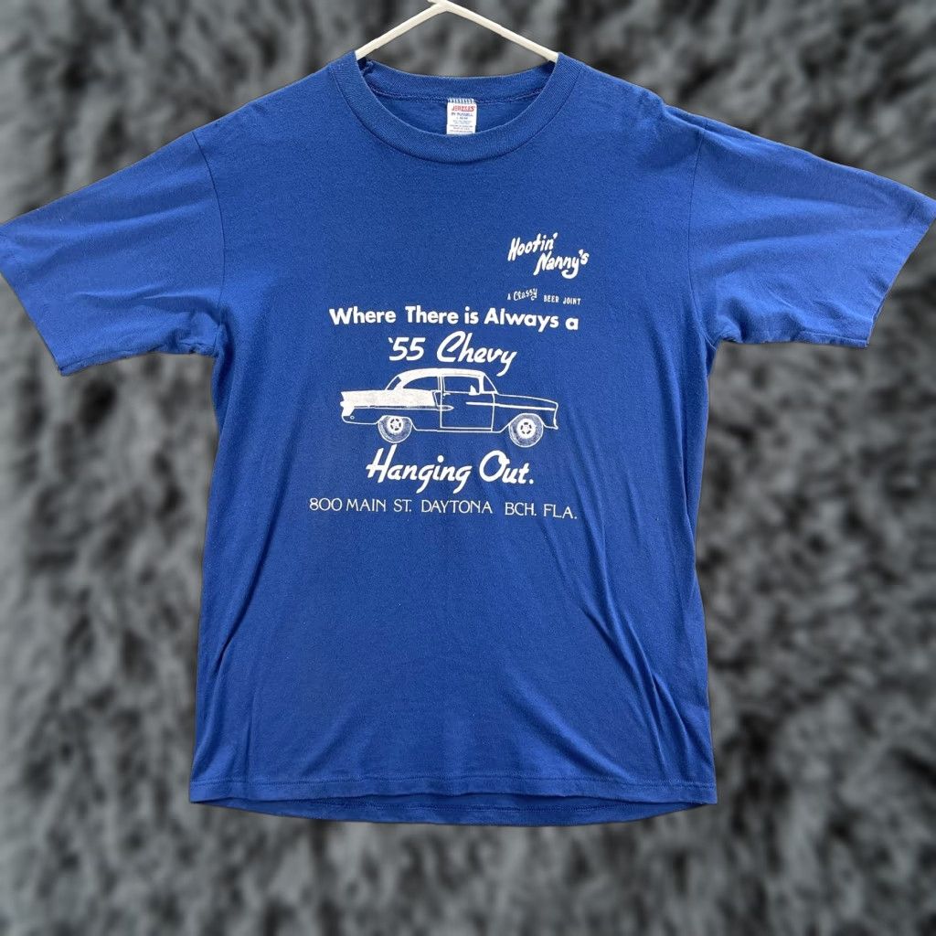 Jerzees VINTAGE Hootin Nanny's Shirt Mens Large Blue Daytona Beach Chevy Bar 80s USA Shirt Mens Large Blue 80s Hootin Nanny's Bar USA Size US L / EU 52-54 / 3 - 1 Thumbnail