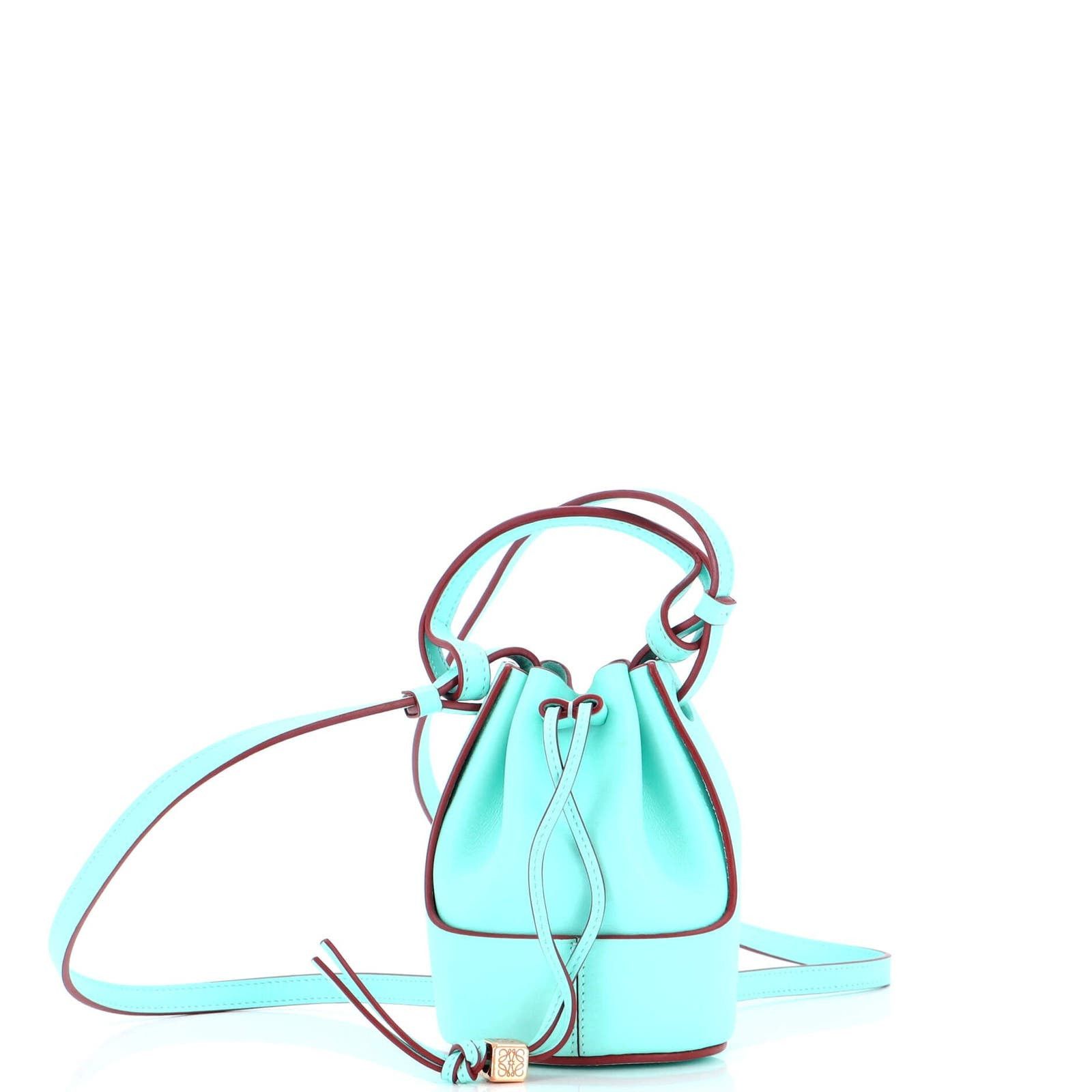 image of Loewe Balloon Bucket Bag Leather Nano in Blue, Women's