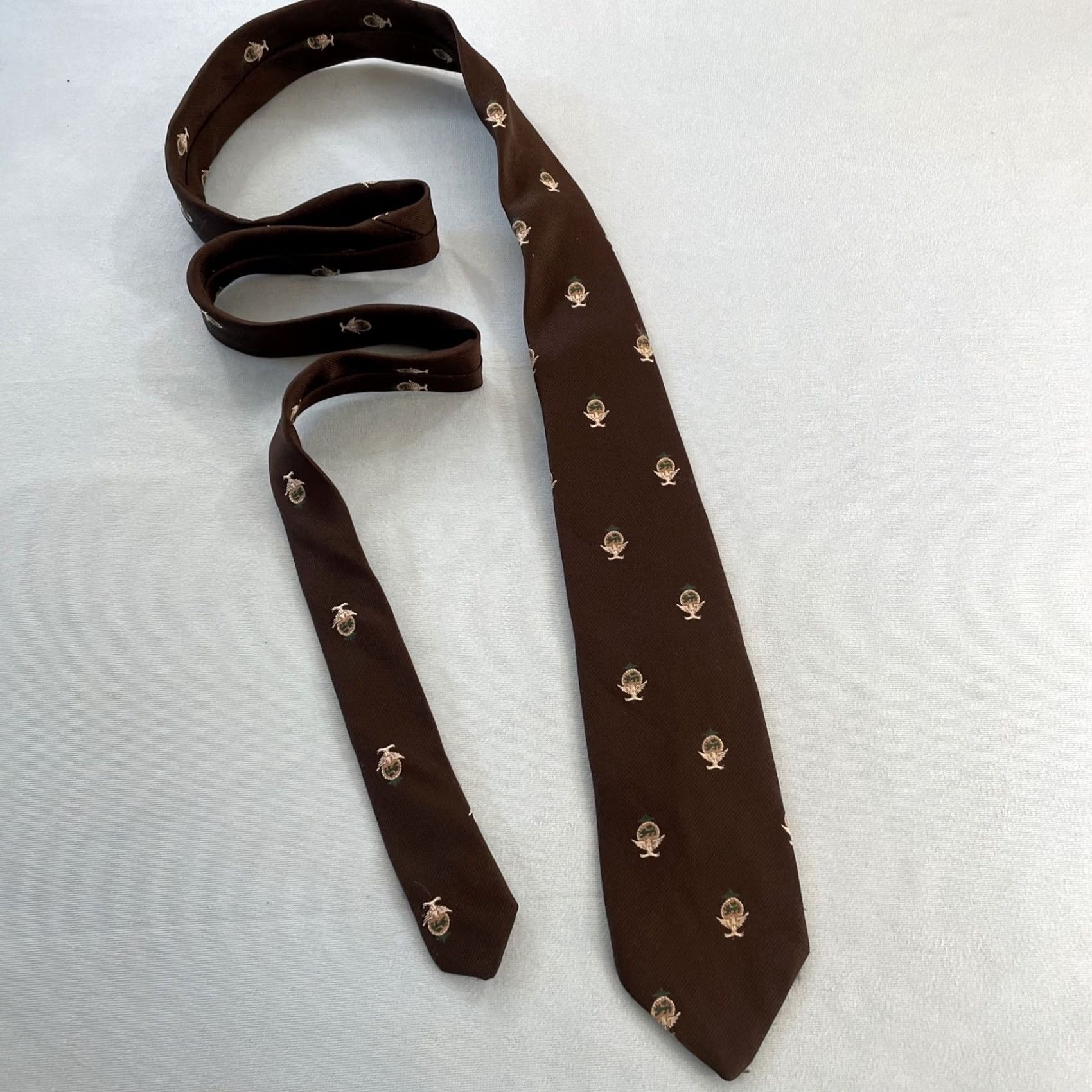 Vintage VINTAGE Smith & Logsdon Tie Necktie Eagle Flight Crest Woven Capsule 3x58 Brown Polyester Men's Tie 60s 70s Capsule Necktie Size ONE SIZE - 6 Thumbnail