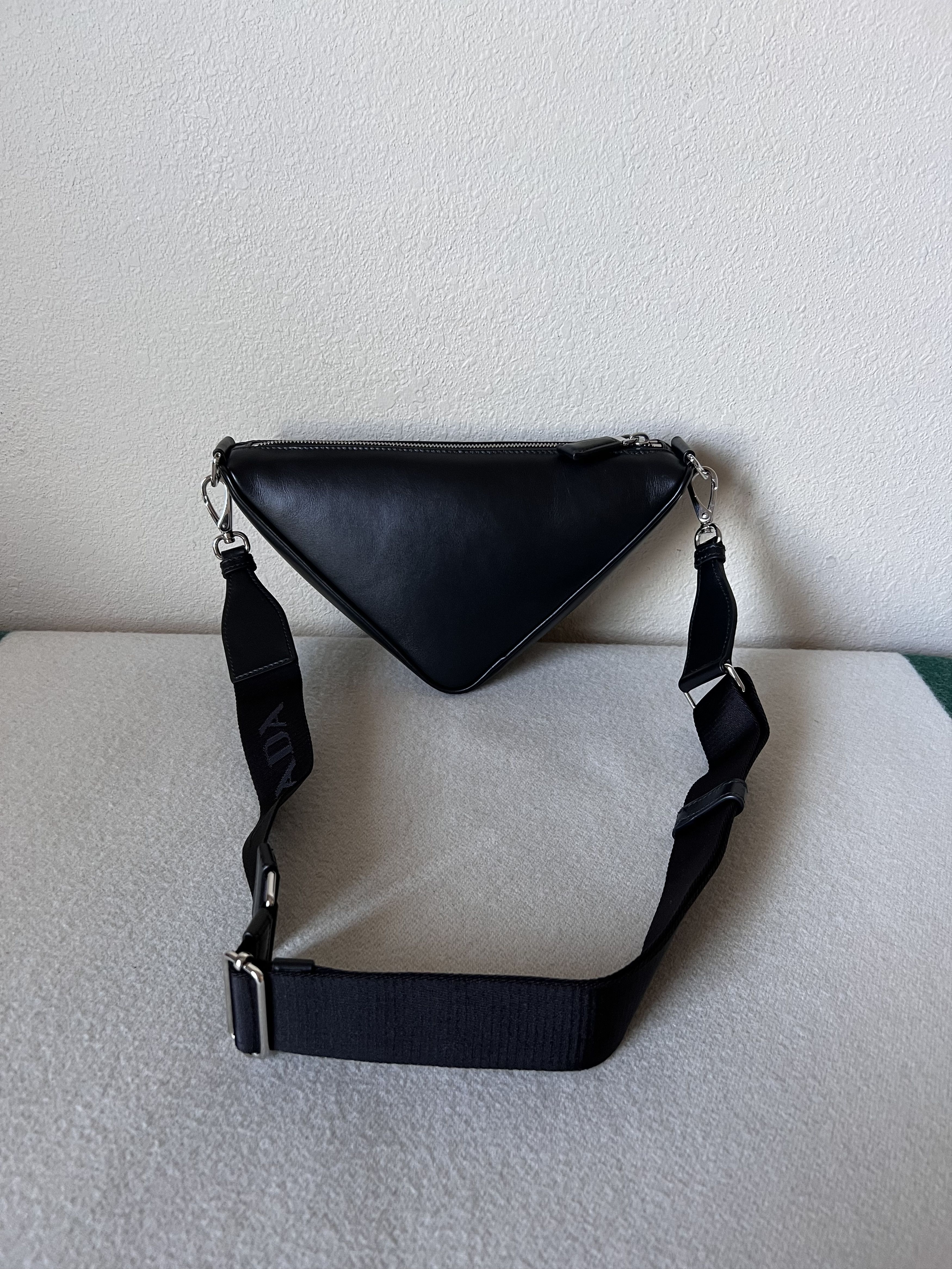 Prada Prada Leather Triangle Crossbody Bag in Black Size ONE SIZE - 4 Thumbnail