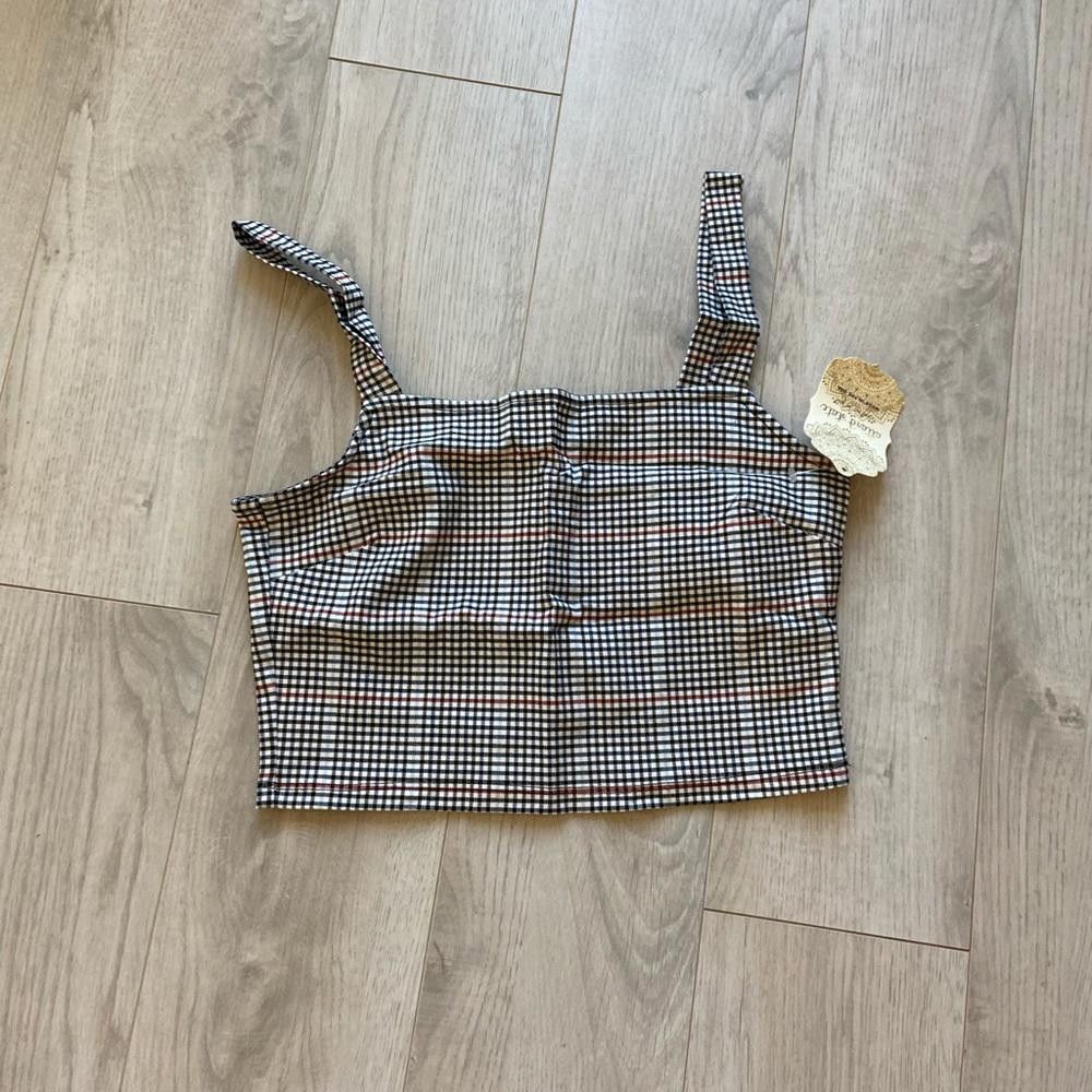 Designer Altar'd State Black and Blue Plaid Crop Top Size M / US 6-8 / IT 42-44 - 4 Thumbnail