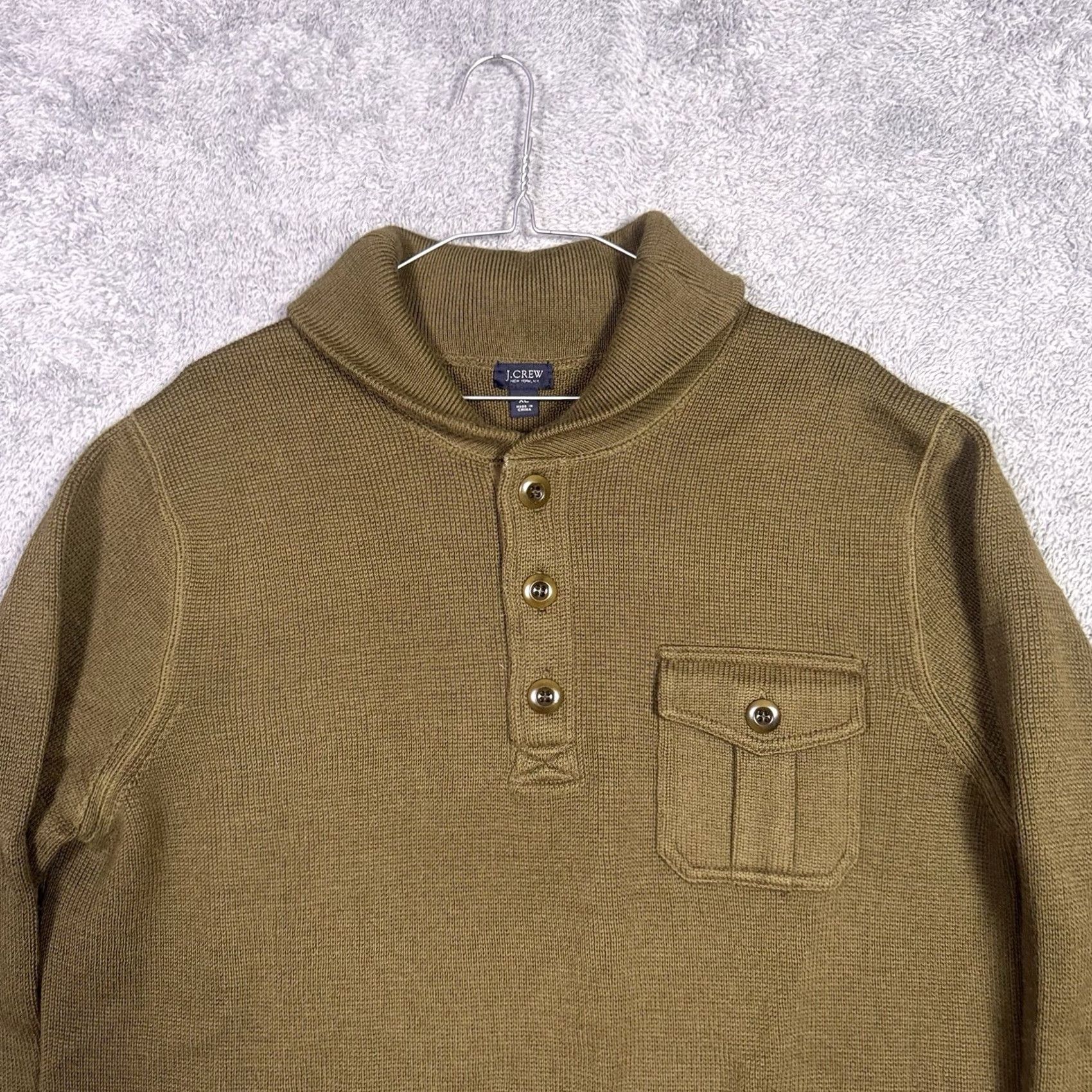 J.Crew VINTAGE J.CREW Sweater Mens XL 100% Wool Shawl Neck Jumper Military Drab Army Henley Knit Pullover Mens Gift Size US XL / EU 56 / 4 - 4 Thumbnail