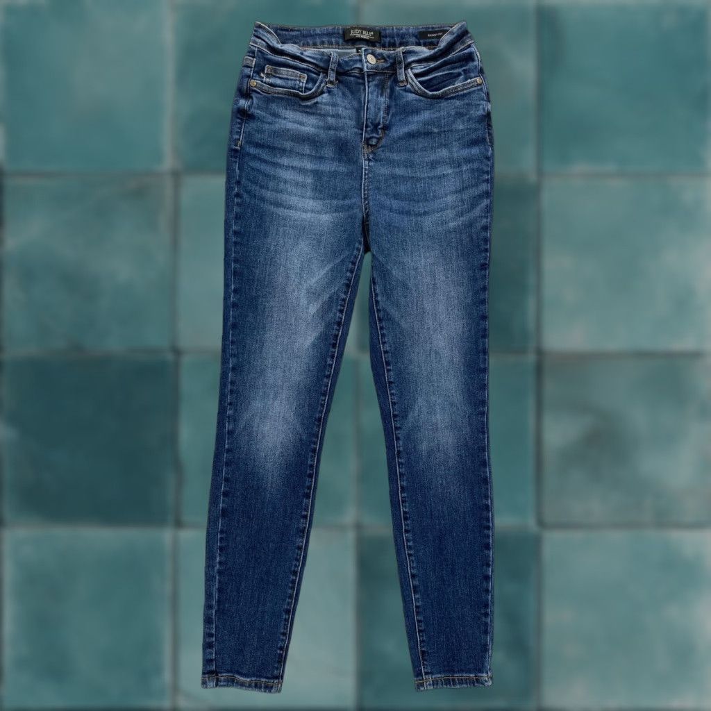Denime Judy Blue Jeans Womens Skinny Fit Medium Wash Blue Stretch Denim 28in Inseam Pockets Slim Rise Mid 8.5-10.5in Size 28" / US 6 / IT 42 - 1 Thumbnail