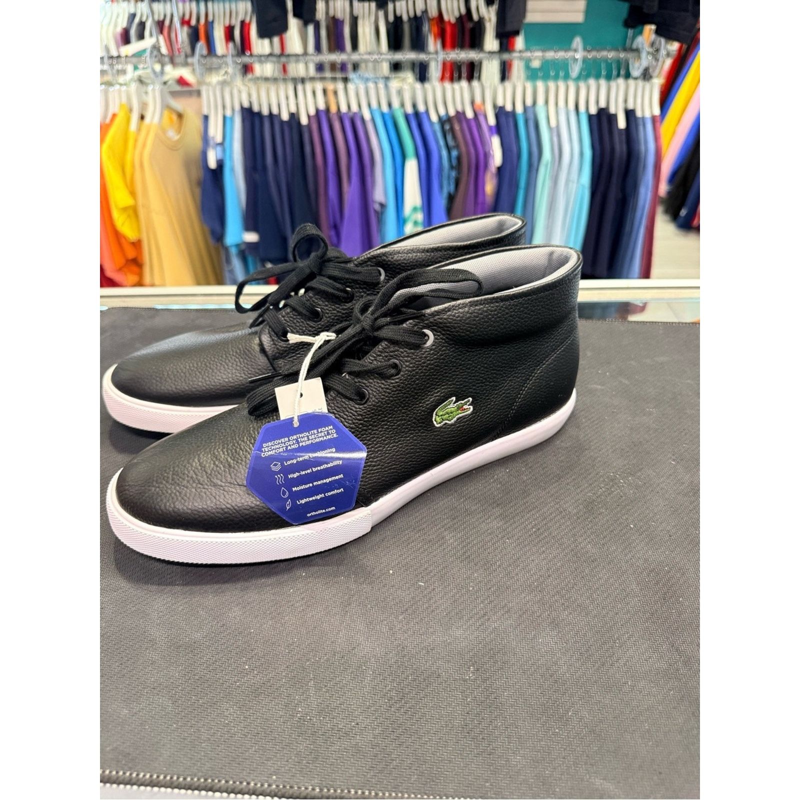 Lacoste Lacoste Ortholite Black Leather Mid-Top Sneakers Size US 10 / EU 43 - 6 Thumbnail