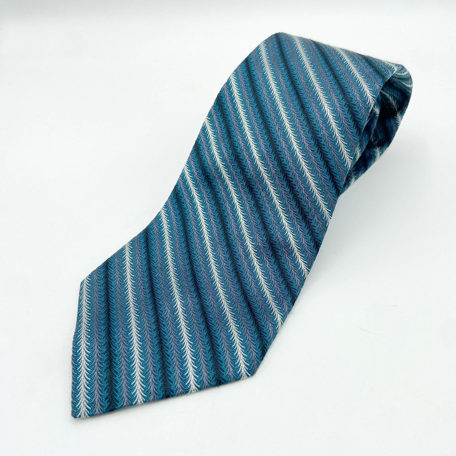 Coach Coach Necktie Teal Blue Diagonal Stripe Silk Jacquard Italy Size ONE SIZE - 1 Thumbnail