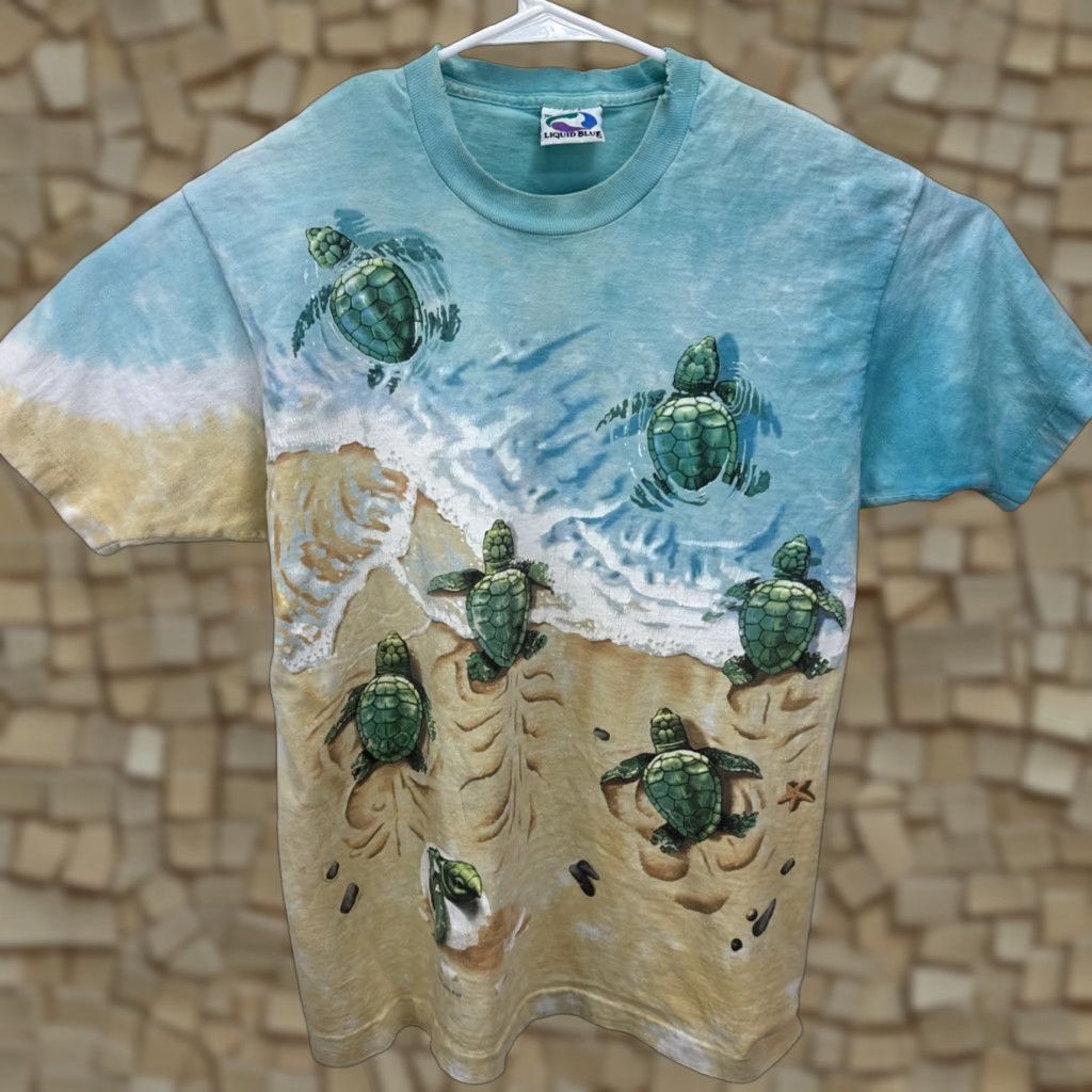 Liquid Blue VINTAGE Liquid Blue Sea Turtle T Shirt Mens Beach Ocean Shells AOP Large Size US L / EU 52-54 / 3 - 1 Thumbnail