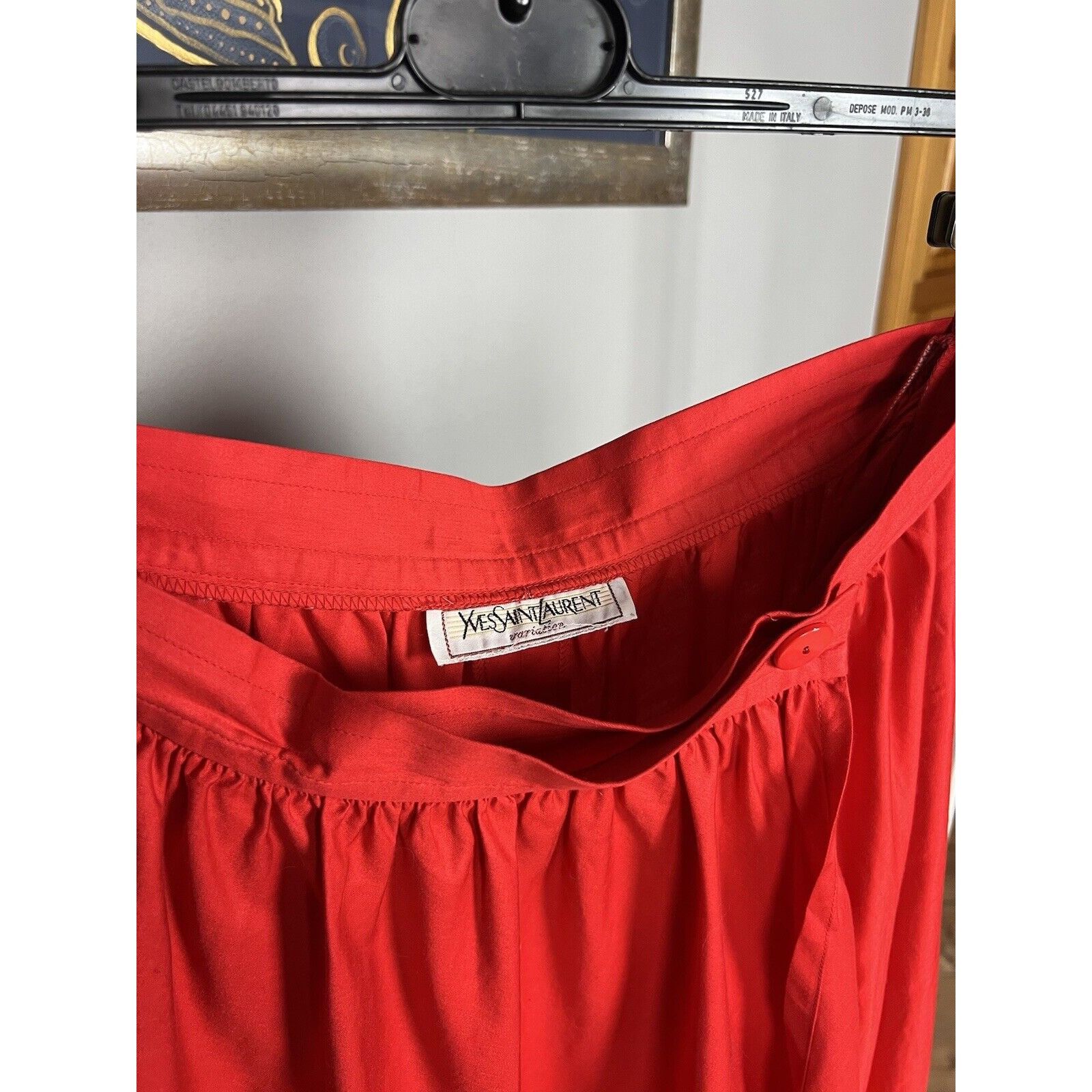 Yves Saint Laurent RARE! YSL Saint Laurent Variation VTG Red Long Wrap Skirt Si Size 29" - 7 Thumbnail
