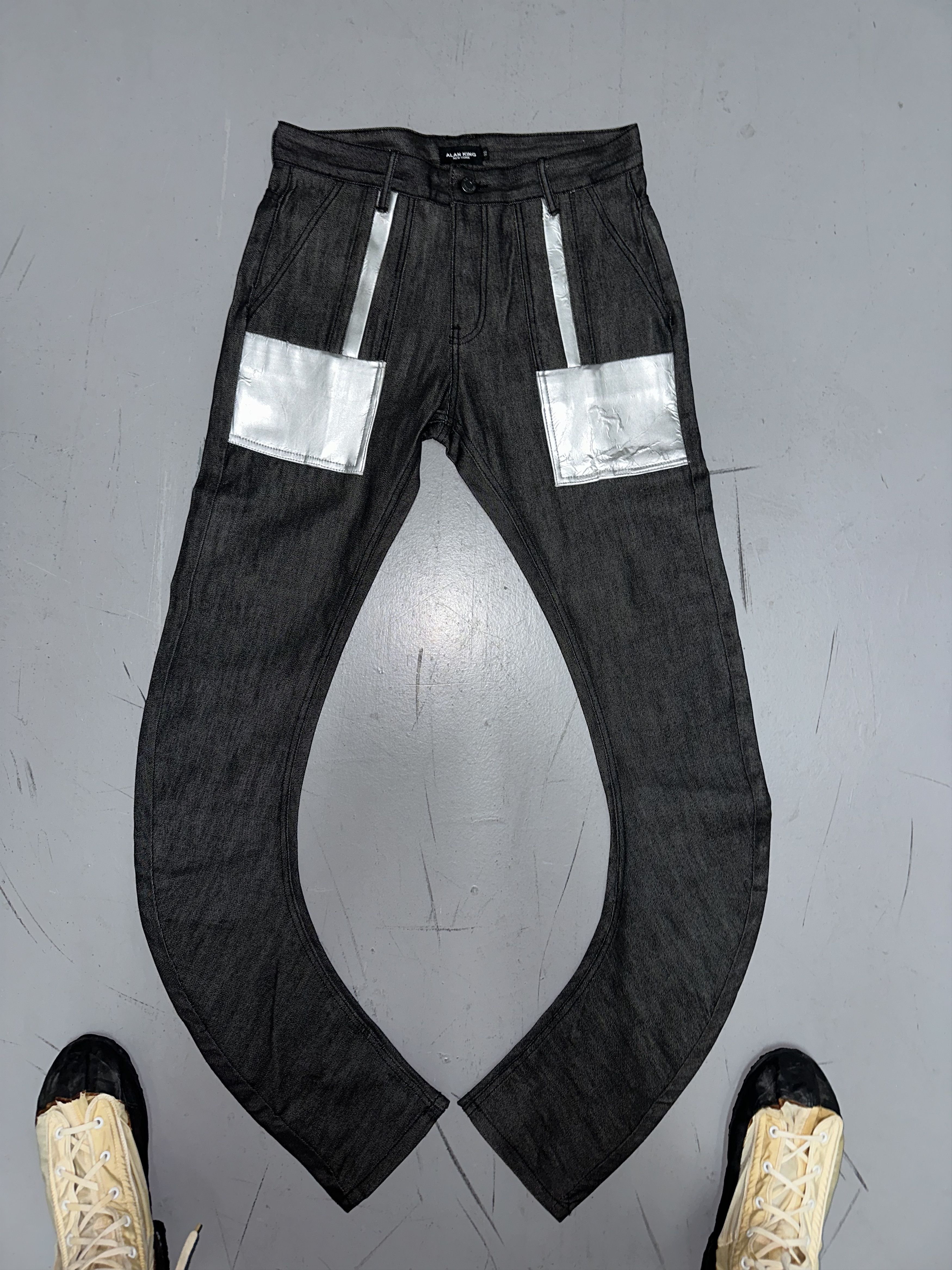 image of Archival Clothing Alan King Twisted Reflective Japanese Denim Jeans in Black, Men's (Size 32)