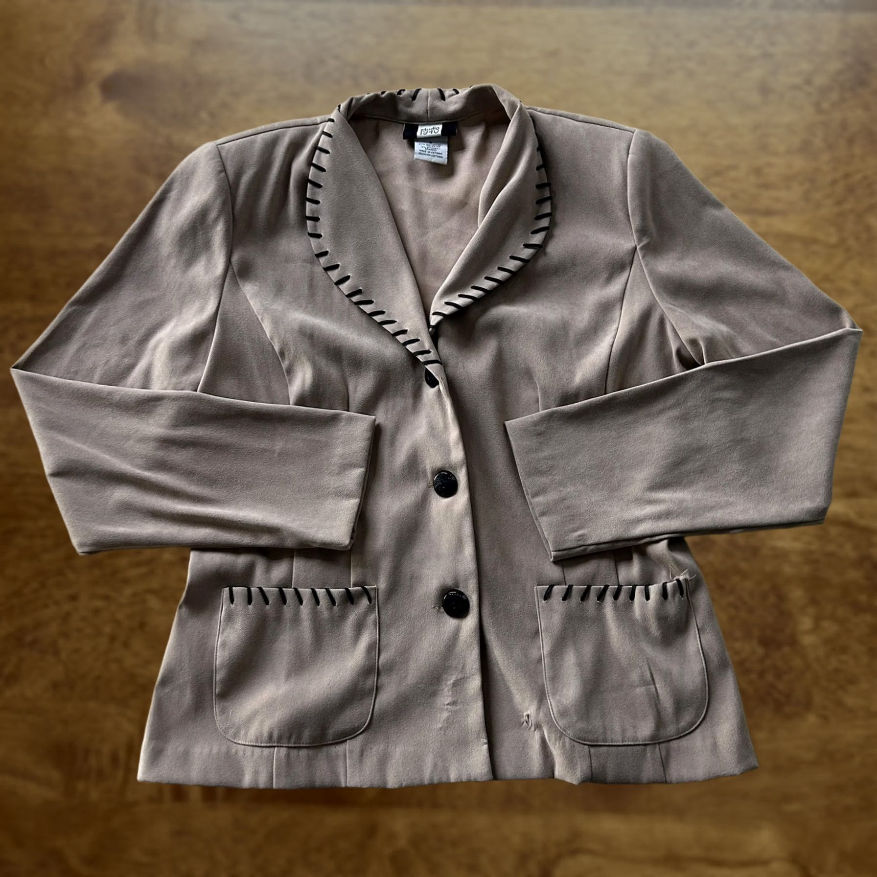 Vintage Studio 1940 Blazer Jacket Womens 6 Beige Stretch Shawl Collar Whipstitch Size M / US 6-8 / IT 42-44 - 1 Thumbnail