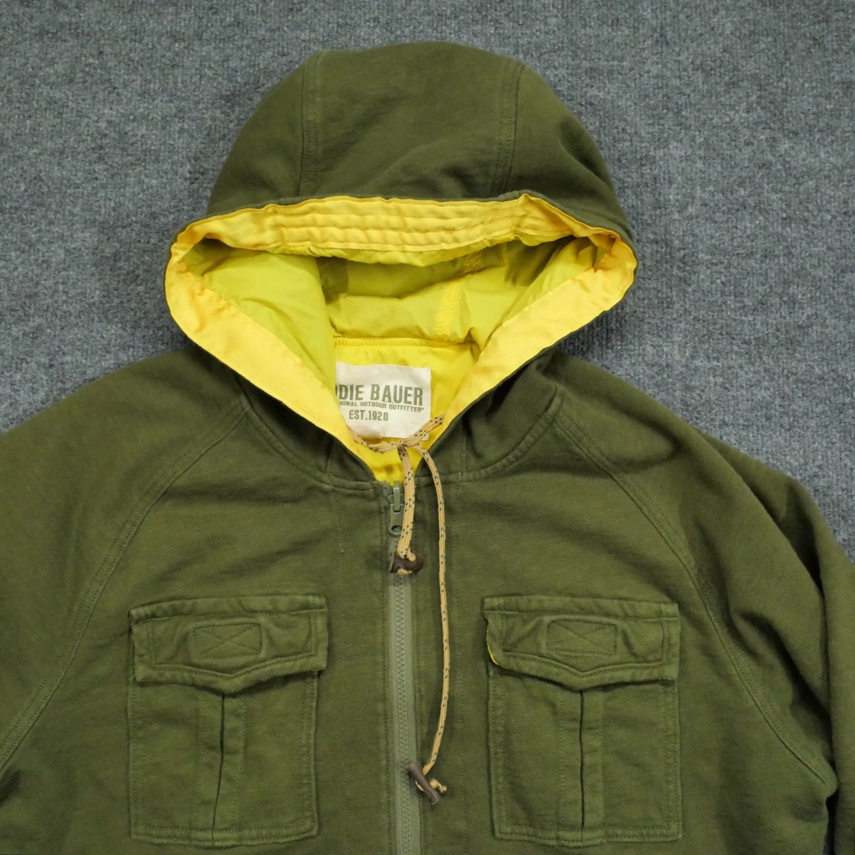 Eddie Bauer VINTAGE Eddie Bauer Jacket Mens L Green Yellow Reversible Hooded Military Outdoor 80s Size US L / EU 52-54 / 3 - 4 Thumbnail