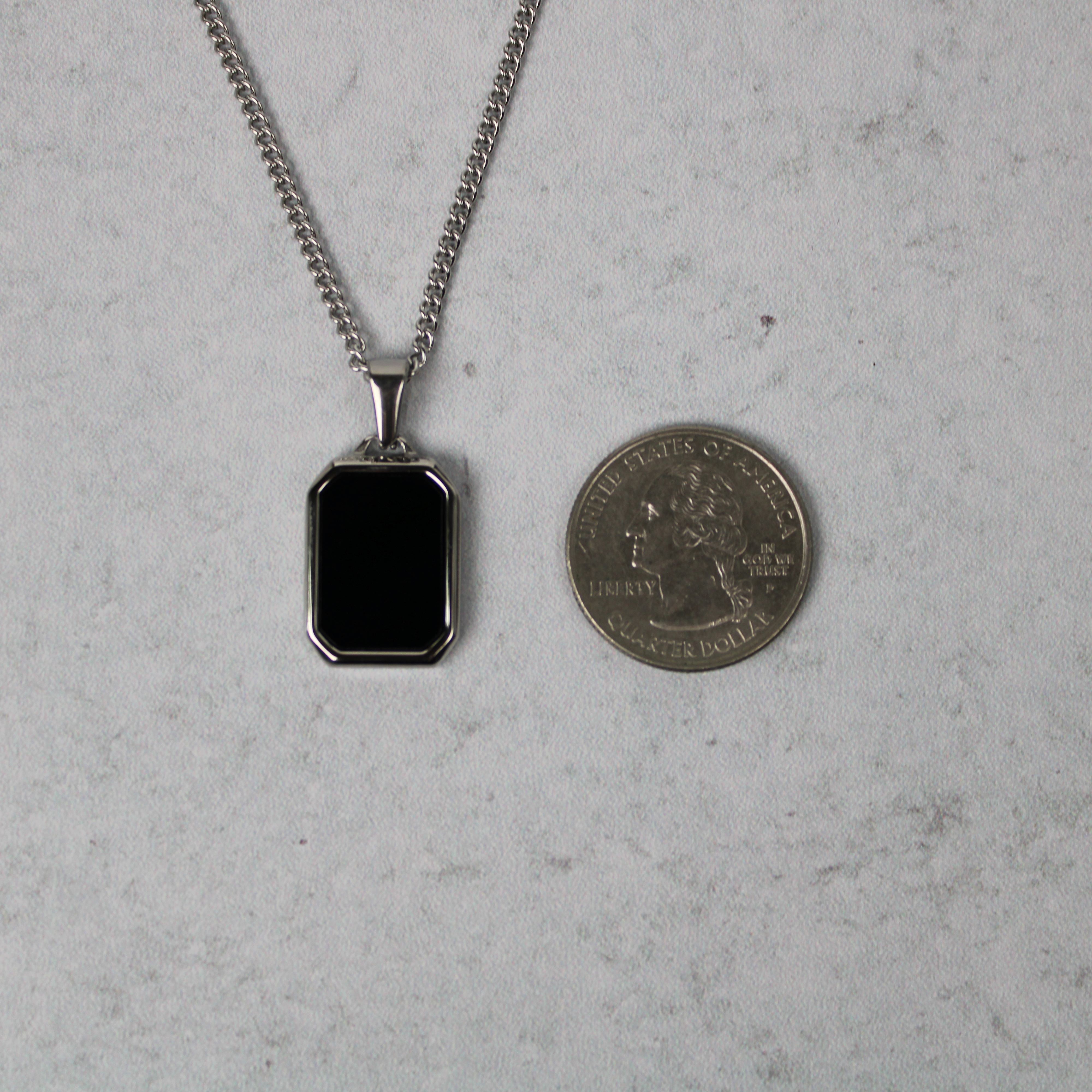 Jewelry Silver Onyx Pendant Chain Necklace Size ONE SIZE - 6 Thumbnail