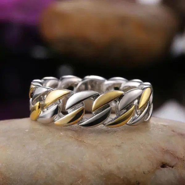 Jewelry Gold Silver Color Cuban Chain Ring (size 7-12 ) Size ONE SIZE - 1 Thumbnail