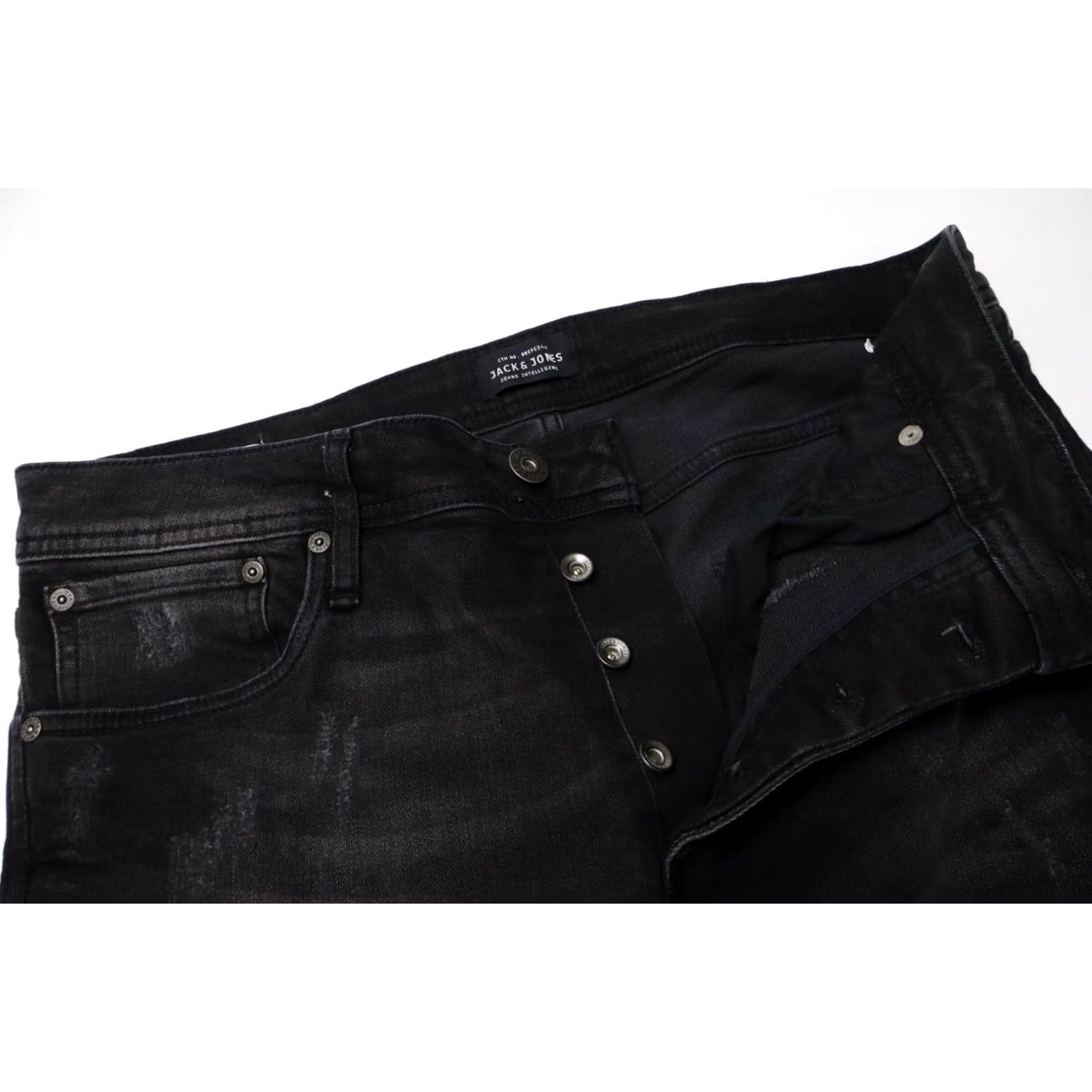 Jack & Jones JACK & JONES Slim Fit Glenn Jeans Men's W33/L32 Black Faded Distressed Whiskers Jeans Size US 33 - 4 Thumbnail