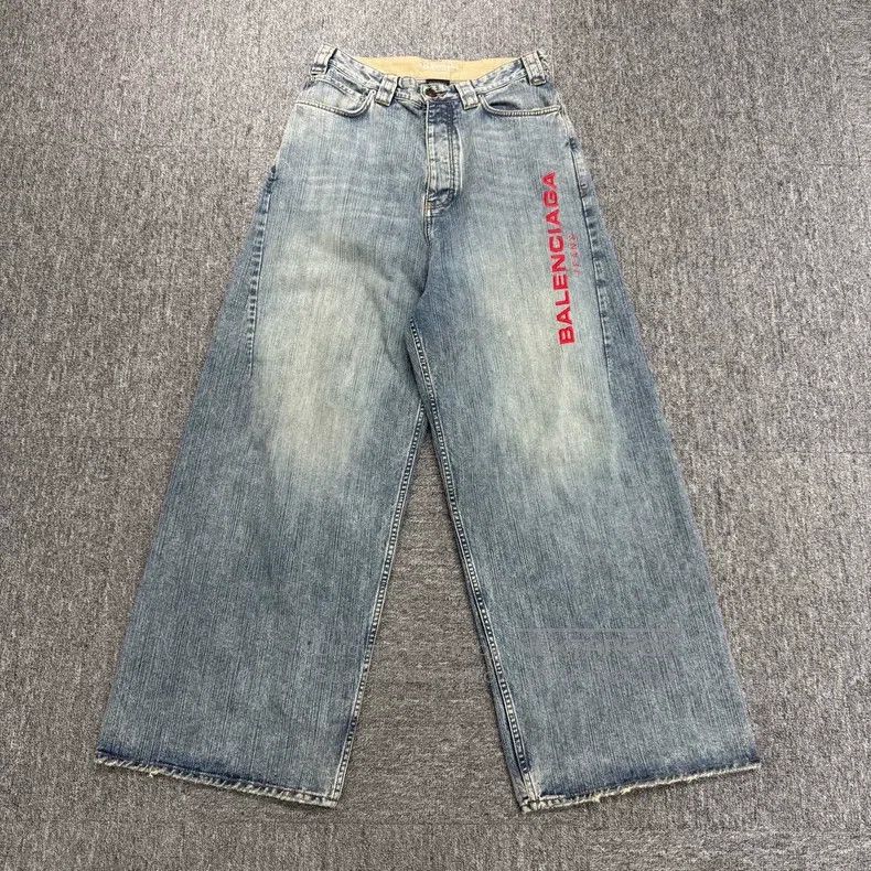 Balenciaga Balenciaga size S Embroidered letter distressed wide-leg j Size US 27 - 1 Thumbnail