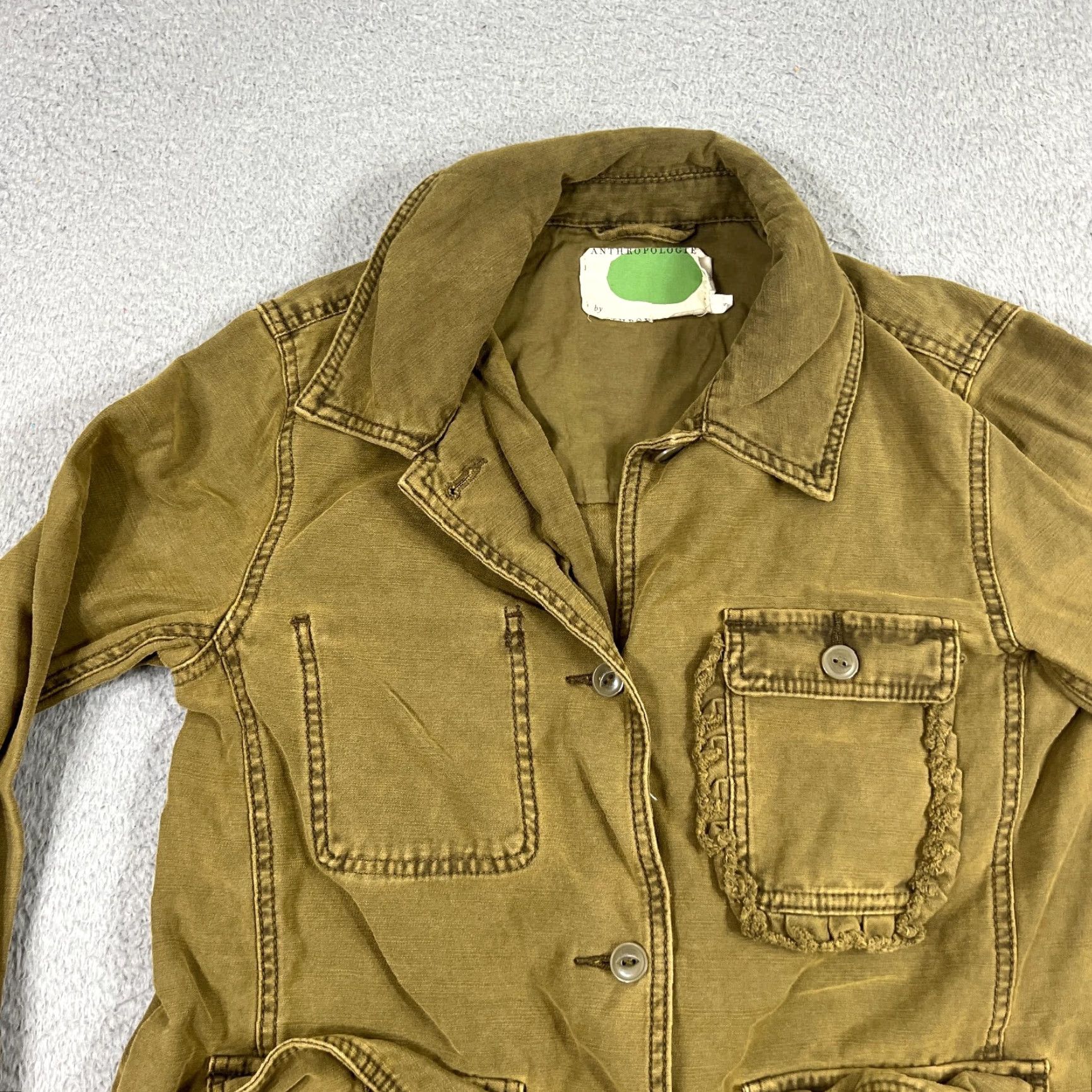 Anthropologie VINTAGE Anthropologie Military Jacket Women S Army Green Casual Pockets Size S / US 4 / IT 40 - 2 Thumbnail