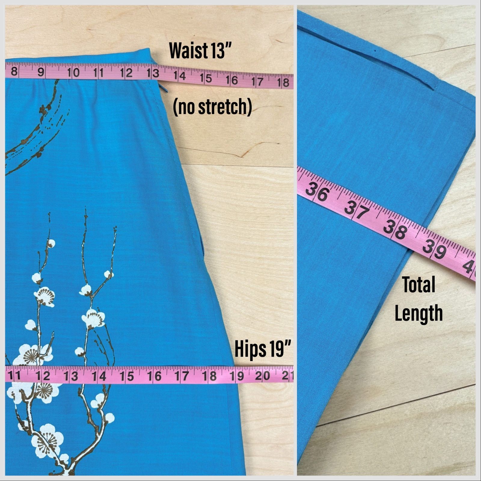 Vintage Vintage 1970s Blue High Waist Cherry Blossom Maxi Skirt Size 26" / US 2 / IT 38 - 5 Thumbnail