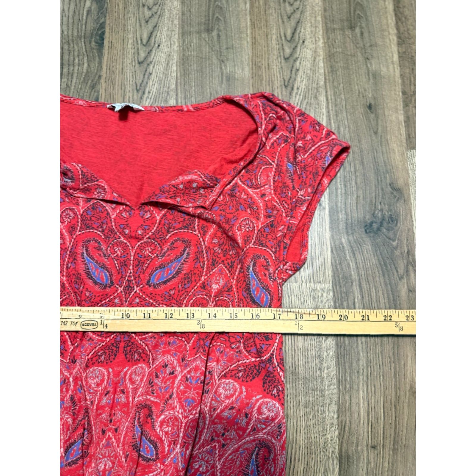 Lucky Brand Lucky Brand Shirt Women L Red Paisley V-Neck Twisted Front Casual Modern Bohemian - Free Return Size L / US 10 / IT 46 - 3 Thumbnail