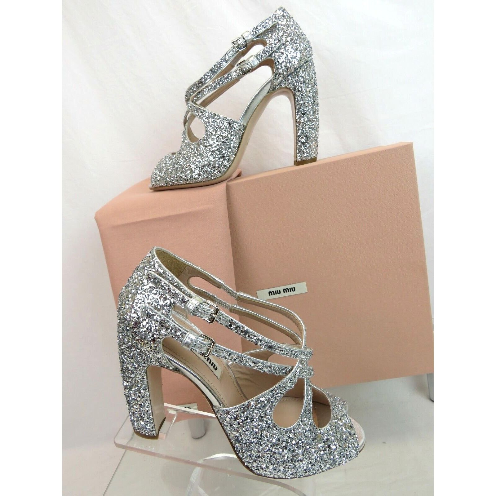 Miu Miu MIU MIU PRADA SILVER GLITTER LEATHER 5K880C BUCKLE PUMPS 36 Size US 6 / IT 36 - 3 Thumbnail
