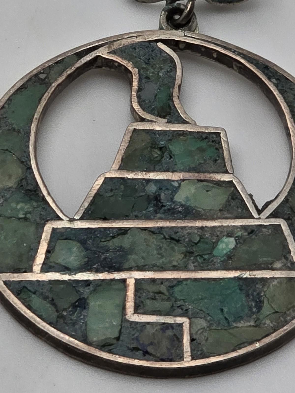 Medicom Toy Vintage Mexican Sterling Silver Earrings Green Stone Inlay Size ONE SIZE - 5 Thumbnail