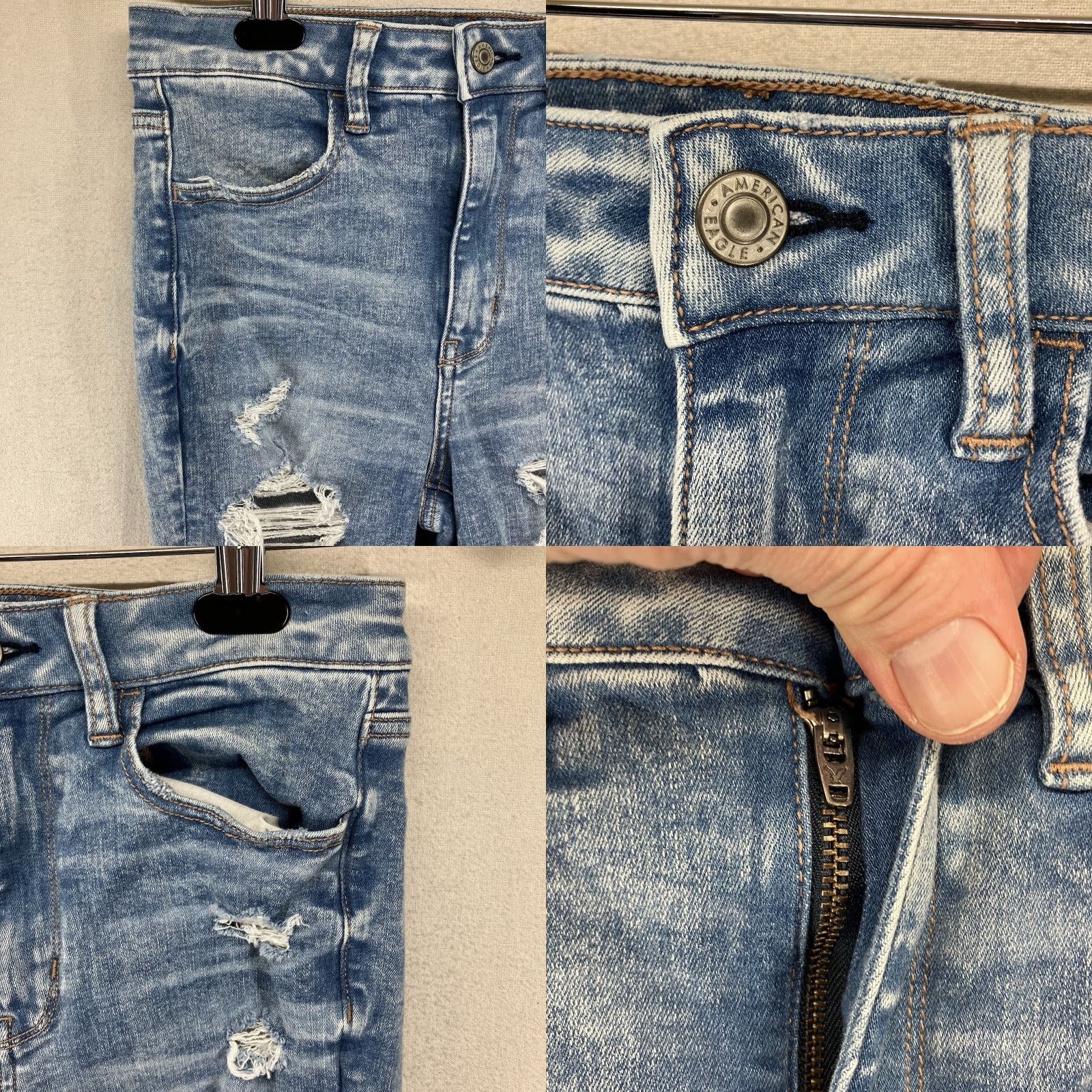 American Eagle Outfitters American Eagle Outfitters Jeggings Women 6 Short Distressed Blue Next Level Stretch Super Hi Rise 5-Pocket Design Size 28" / US 6 / IT 42 - 8 Thumbnail