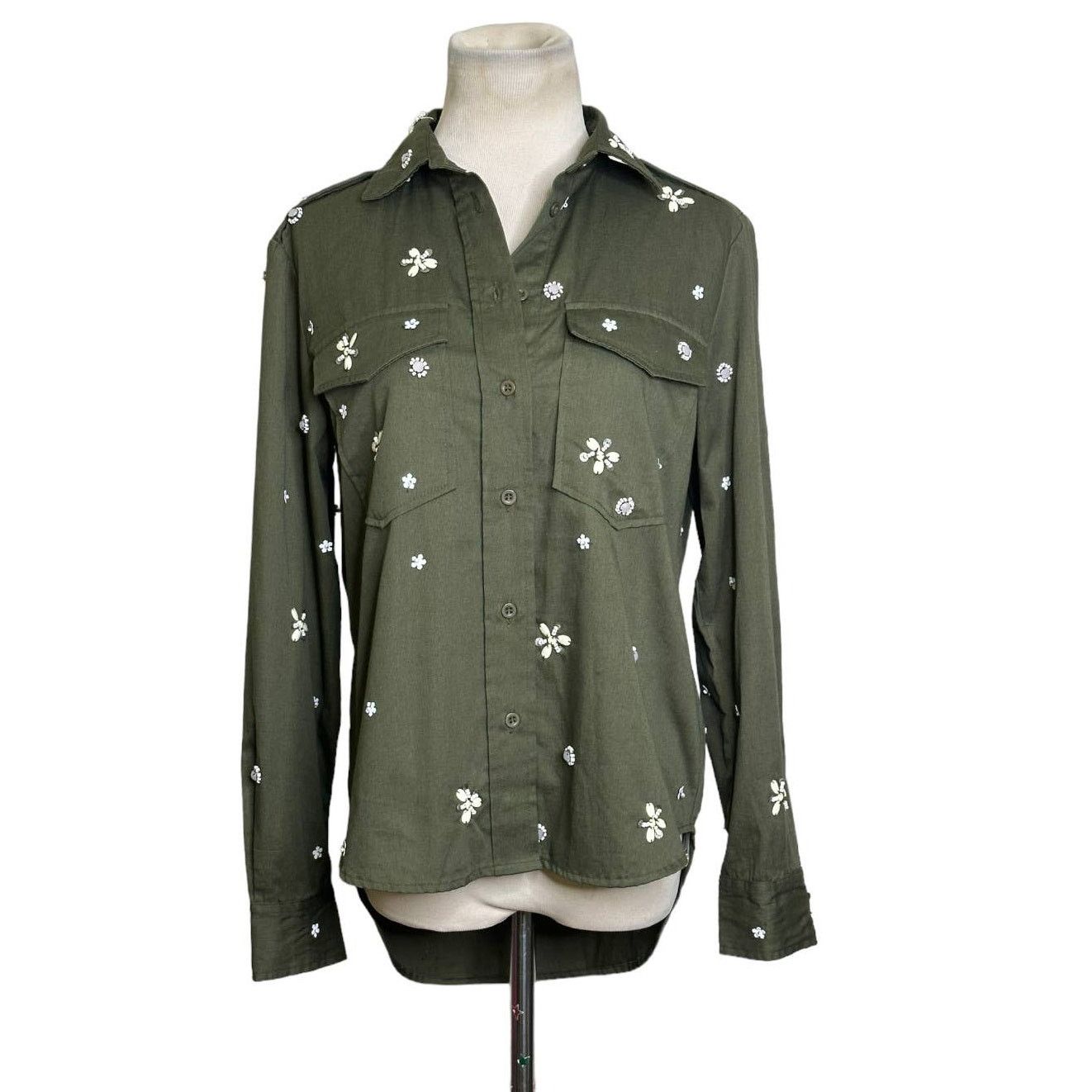 Joie Joie “Hayfa” Military Green Button Front Floral Shirt XS Size XS / US 0-2 / IT 36-38 - 1 Thumbnail