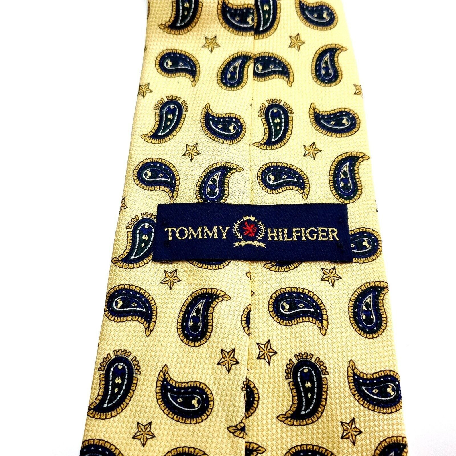 Tommy Hilfiger Tommy Hilfiger Textured Silk Tie Yellow Short Wide Paisley Size ONE SIZE - 3 Thumbnail