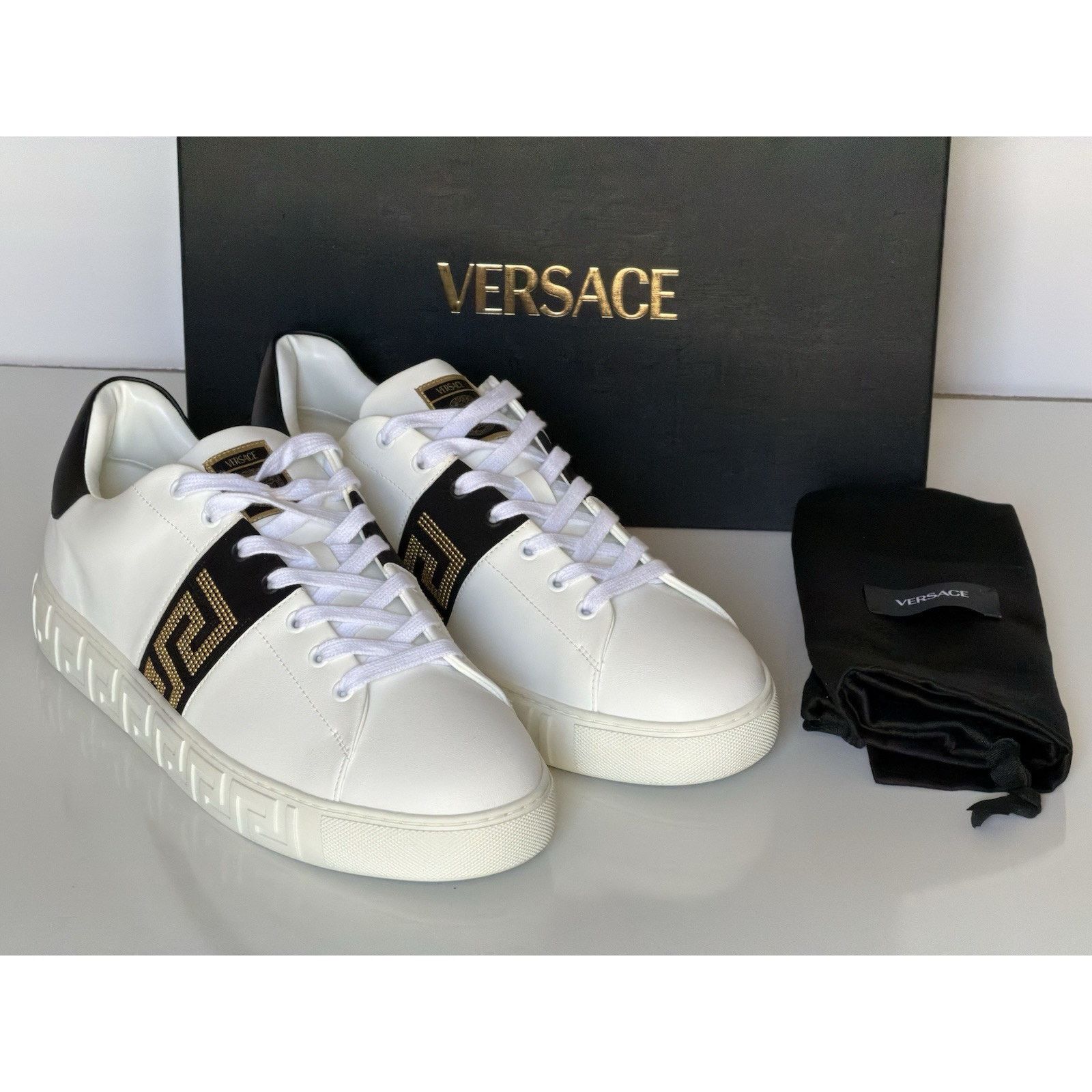 Versace Versace Greek key White/Black Leather Sneakers 13 US 1014460 Size US 13 / EU 46 - 13 Thumbnail