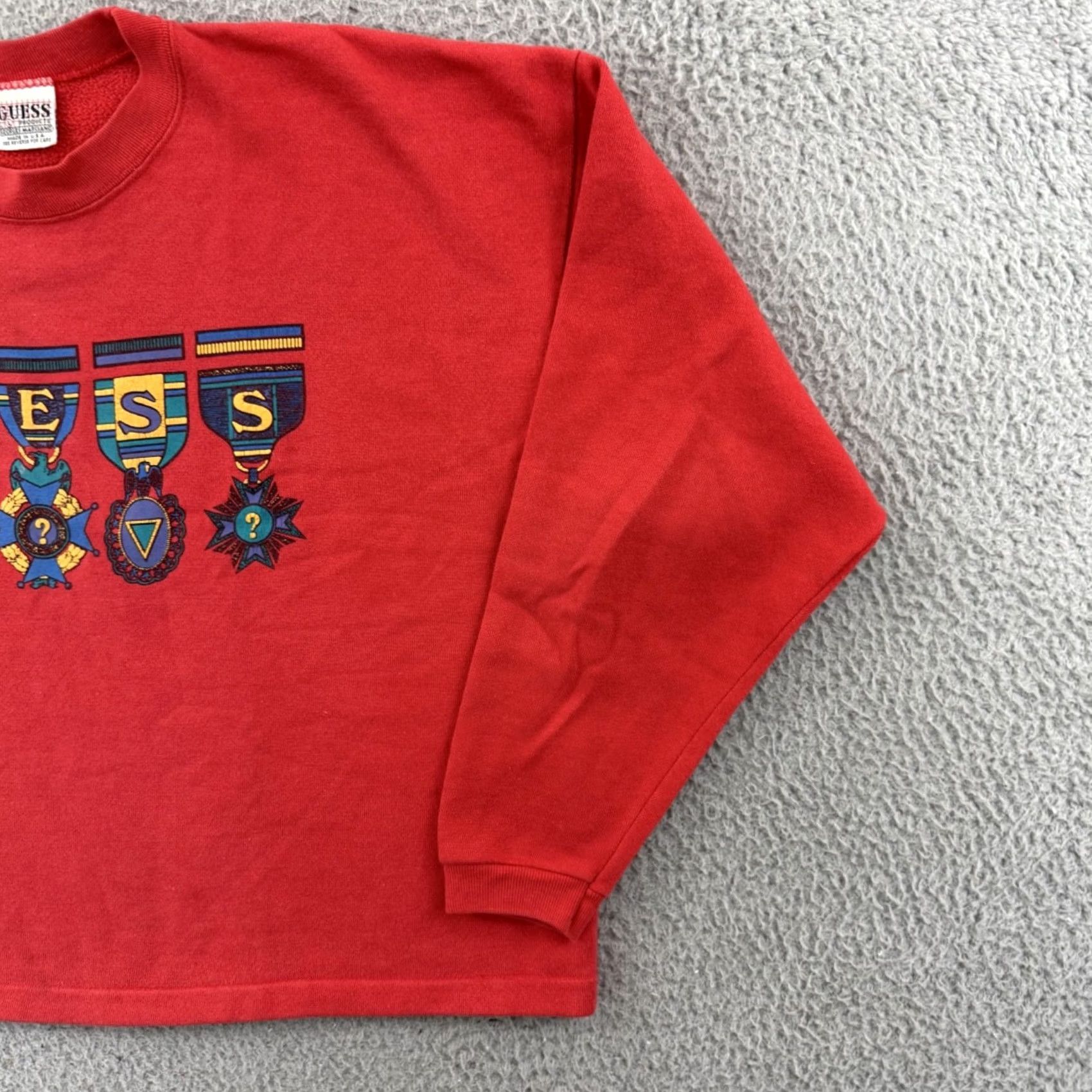 Guess VINTAGE GUESS Sweatshirt Adult Large Red Crop 80s Georges Marciano Grunge Street Logo Angel Mens Size US L / EU 52-54 / 3 - 5 Thumbnail