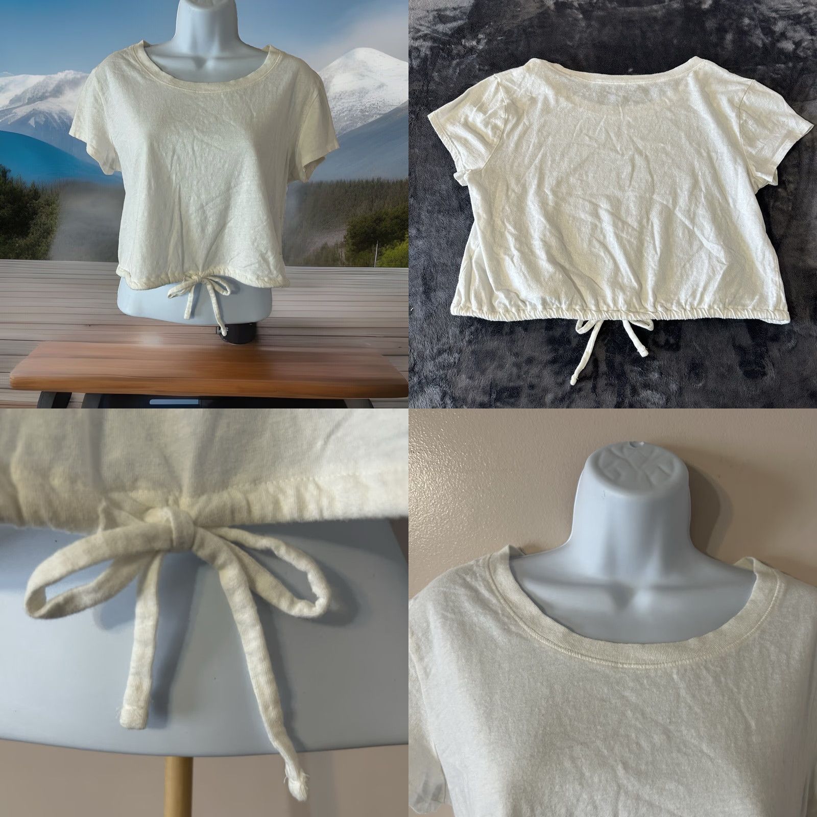 Vintage Aero Cropped Top Shirt Women Medium White Short Sleeve Wide Neck 2020 Size M / US 6-8 / IT 42-44 - 9 Thumbnail