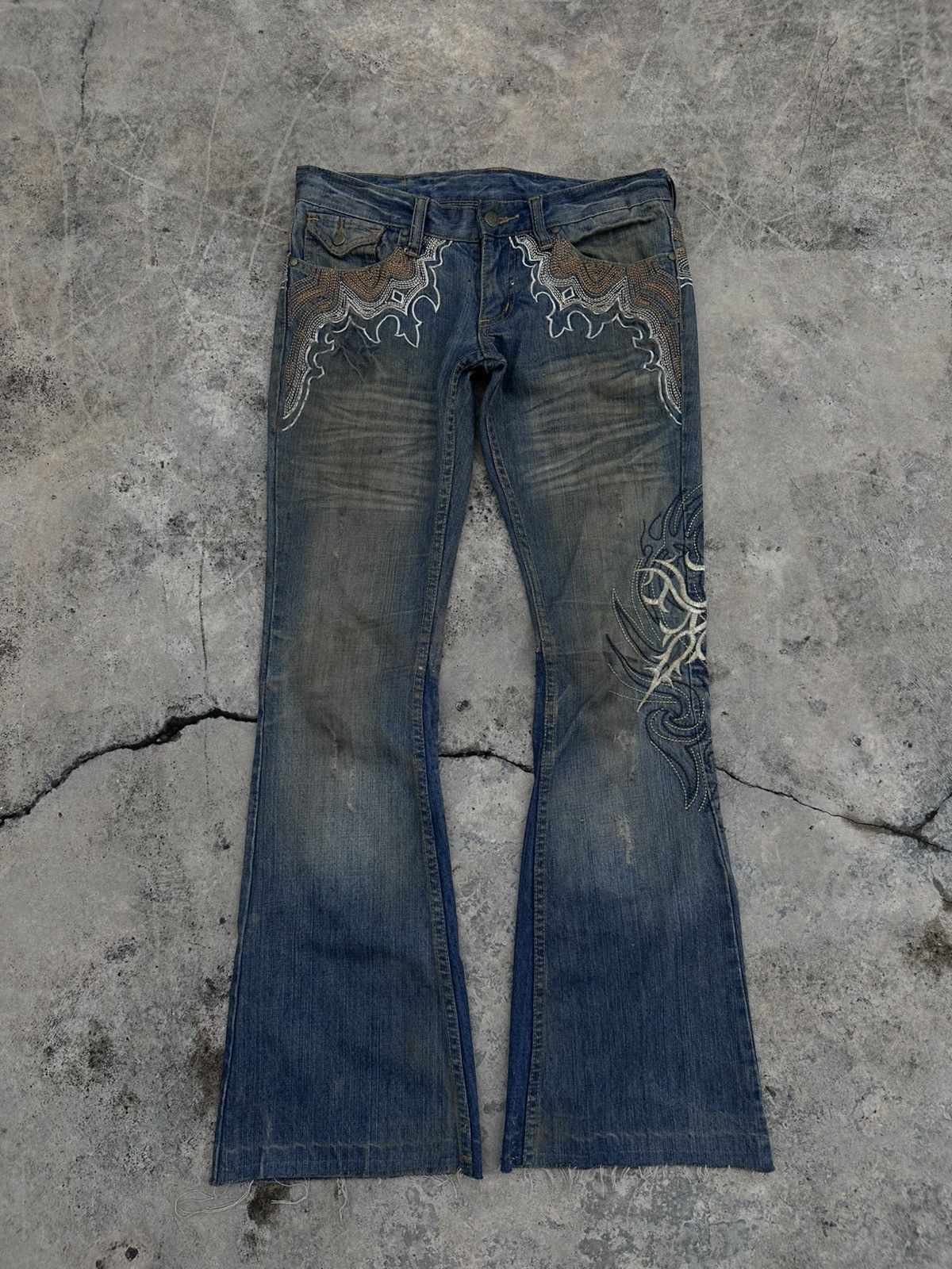 希少 00s TORNADO MART tribal flare denim TORNADO MART TRIBAL DENIM – glam archive