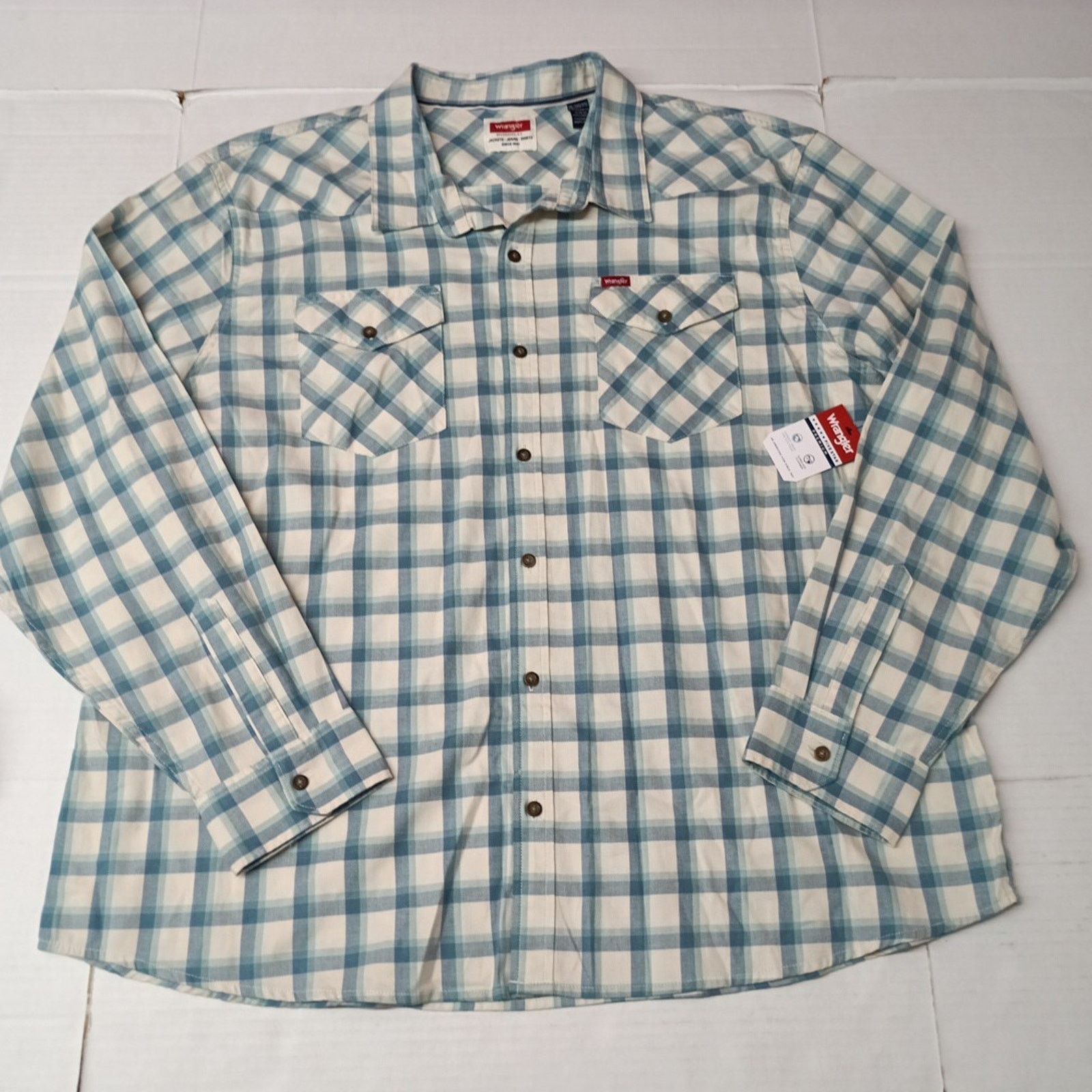 Wrangler Wrangler Cowboy Wash Twill Shirt Men's 3XL Nile Blue Checker Size US XXL / EU 58 / 5 - 1 Thumbnail