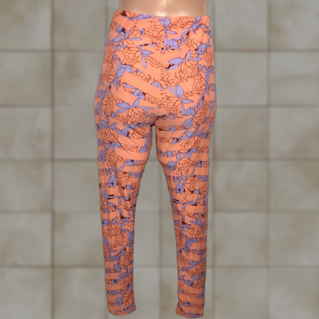 Vintage Lularoe Leggings Women One Size Coral Violet Floral Stretch Lounge Jeans Jegging Full Length Womens in Purple