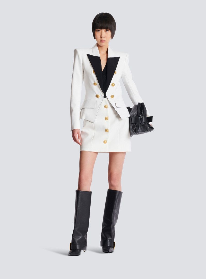 Balmain o1loc1c0526 6-Buttons Two-tone Jacket in White/Black Size L / US 10 / IT 46 - 2 Thumbnail