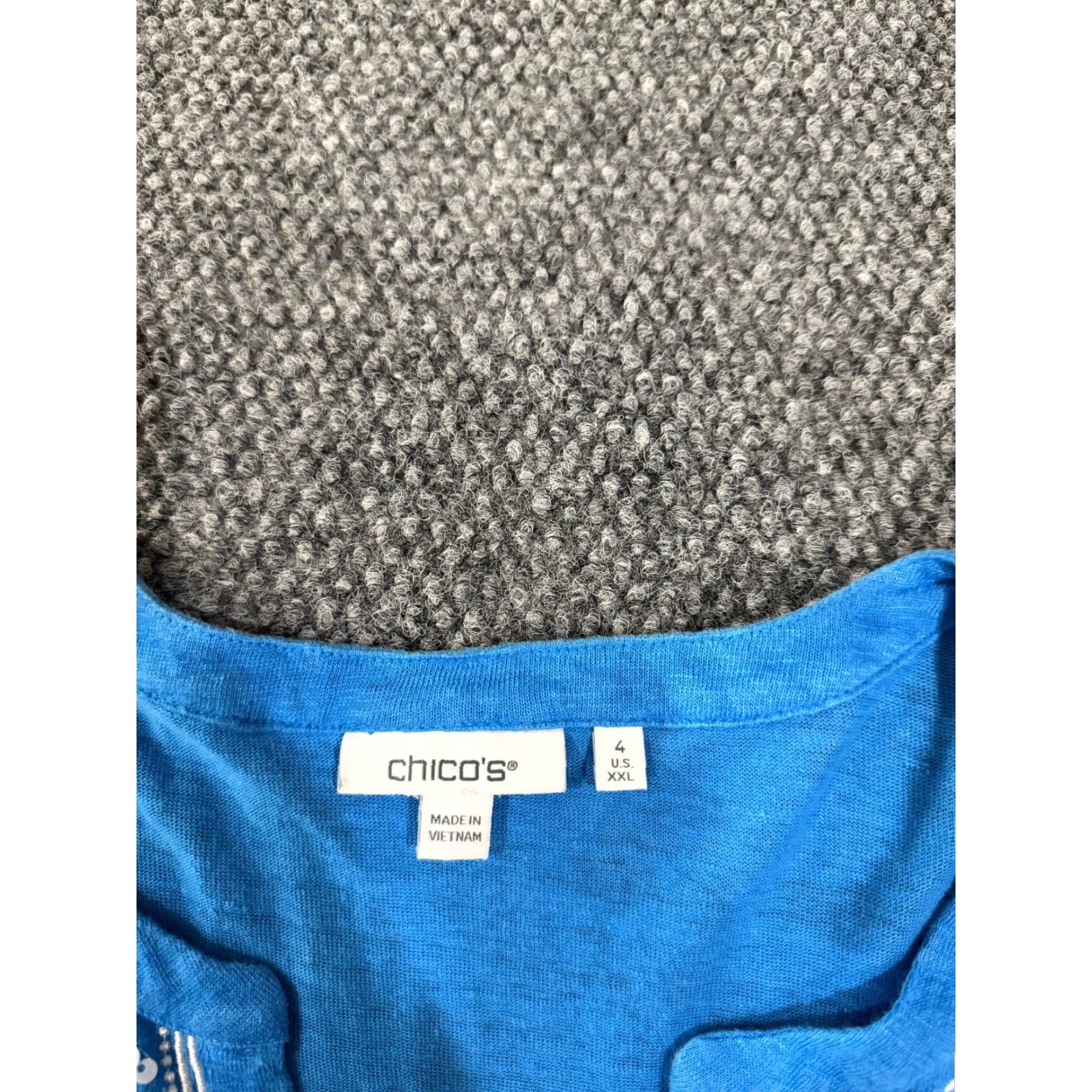 Vintage Chicos Tunic Top Womens Blouse Shirt Blue 4 Linen Embroidered V-Neck Long Sleeve Casual Pullover All Seasons Regular Size S / US 4 / IT 40 - 3 Thumbnail