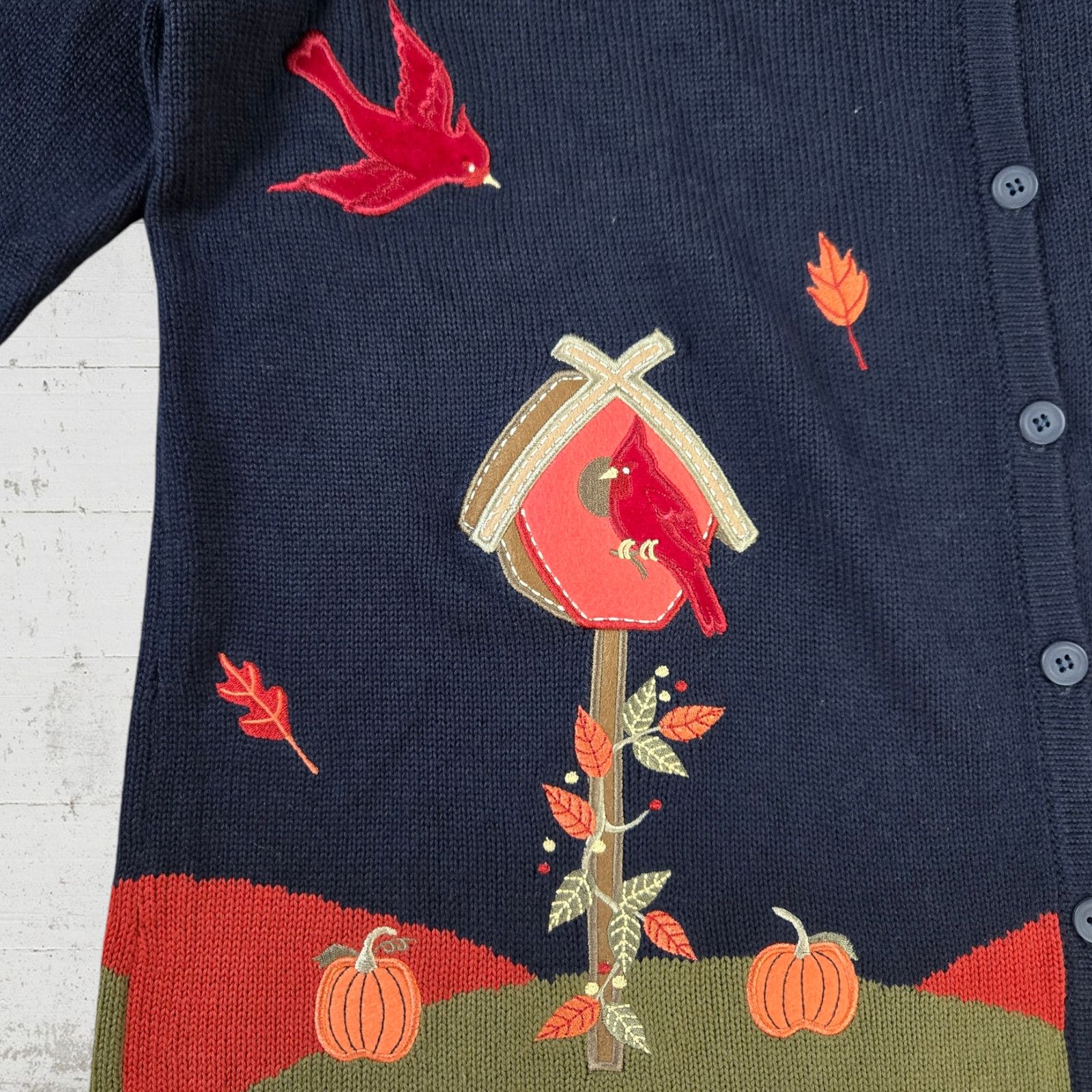 Vintage Y2K Navy Cardinal Fall Embroidered Cardigan Size 14 Size XL / US 12-14 / IT 48-50 - 6 Thumbnail