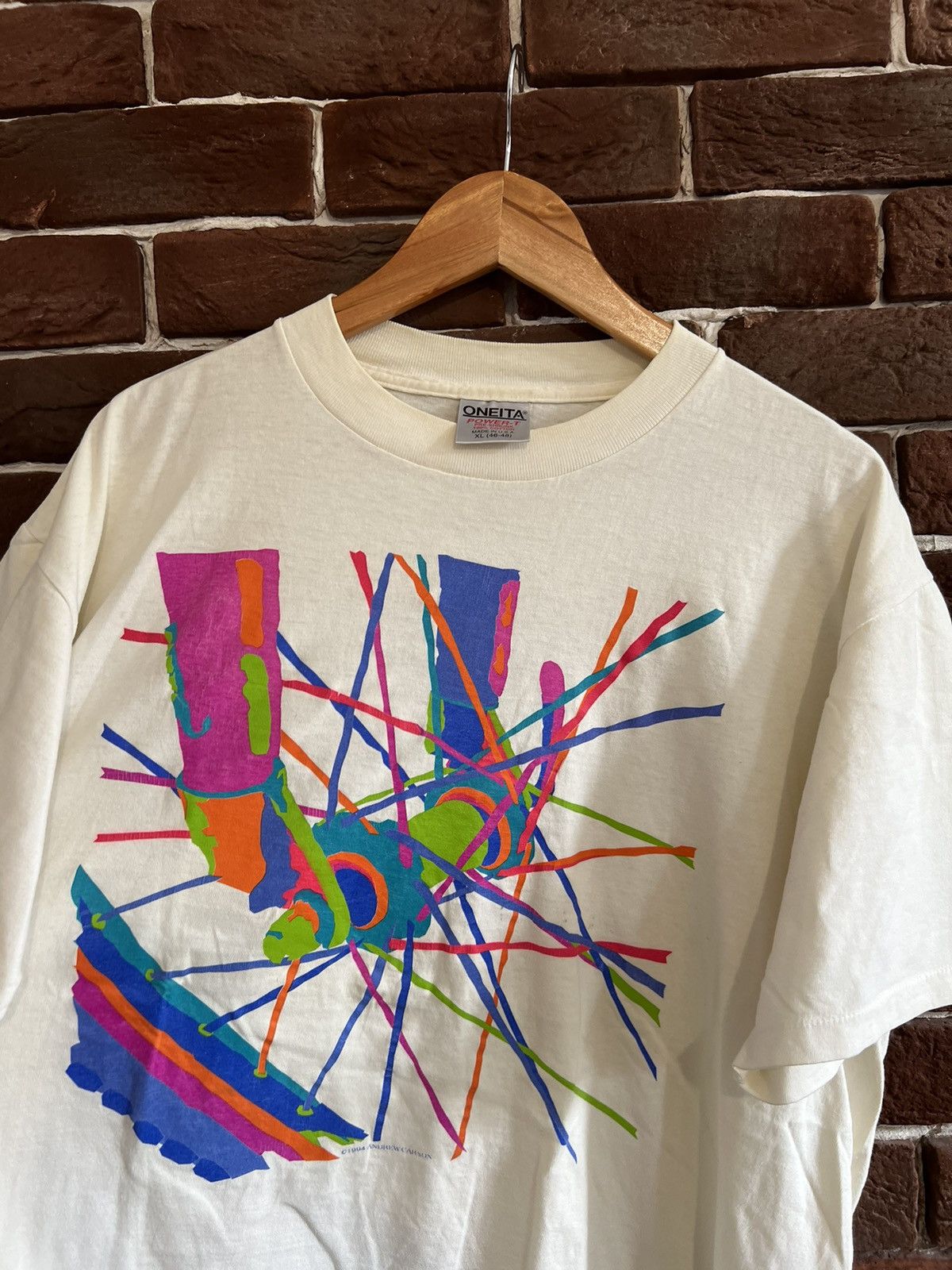 Vintage Vintage 1990s ONEITA Andrew Carson Biking Single Stitch Tee Size US XL / EU 56 / 4 - 2 Thumbnail