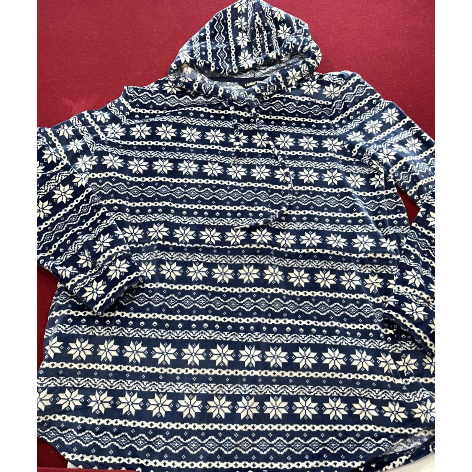 Lands' End Lands’ End Hoodie Women’s XL BLUE white SNOWFLAKE WINTER Fair Isle Big POCKET Size XL / US 12-14 / IT 48-50 - 2 Thumbnail