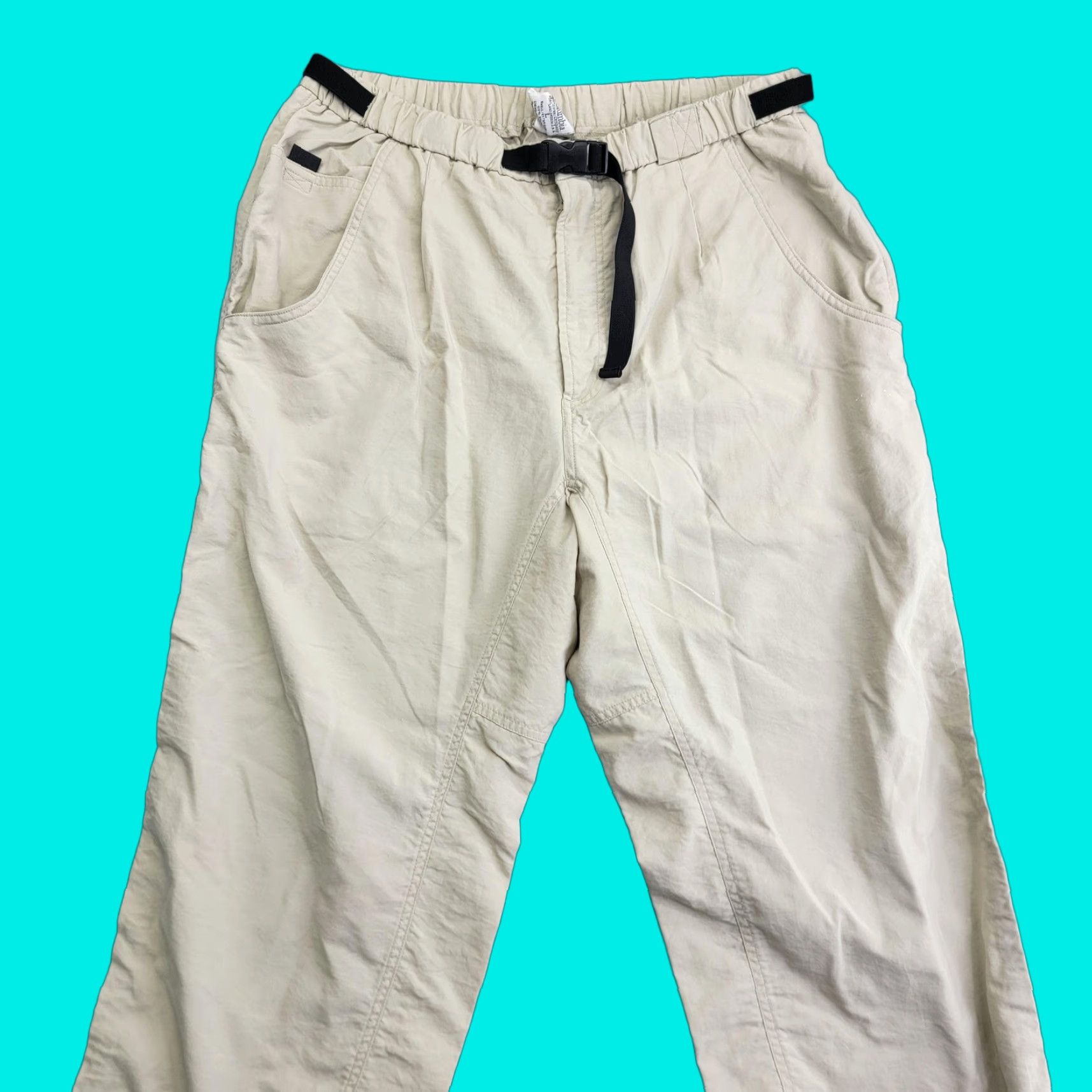 Vintage Columbia Pants Mens Large Khaki Nylon Hiking Elastic Waist Belted Quick Dry Size US 33 - 1 Thumbnail