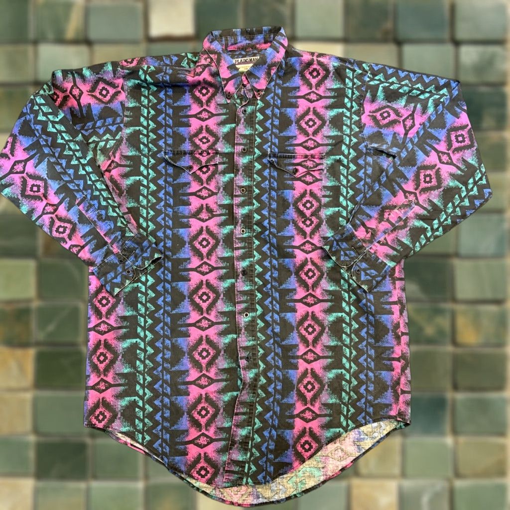 Vintage VINTAGE Plainsman Shirt Men’s XL Southwestern AOP Festival Western Cowboy 90s Size US XL / EU 56 / 4 - 1 Thumbnail