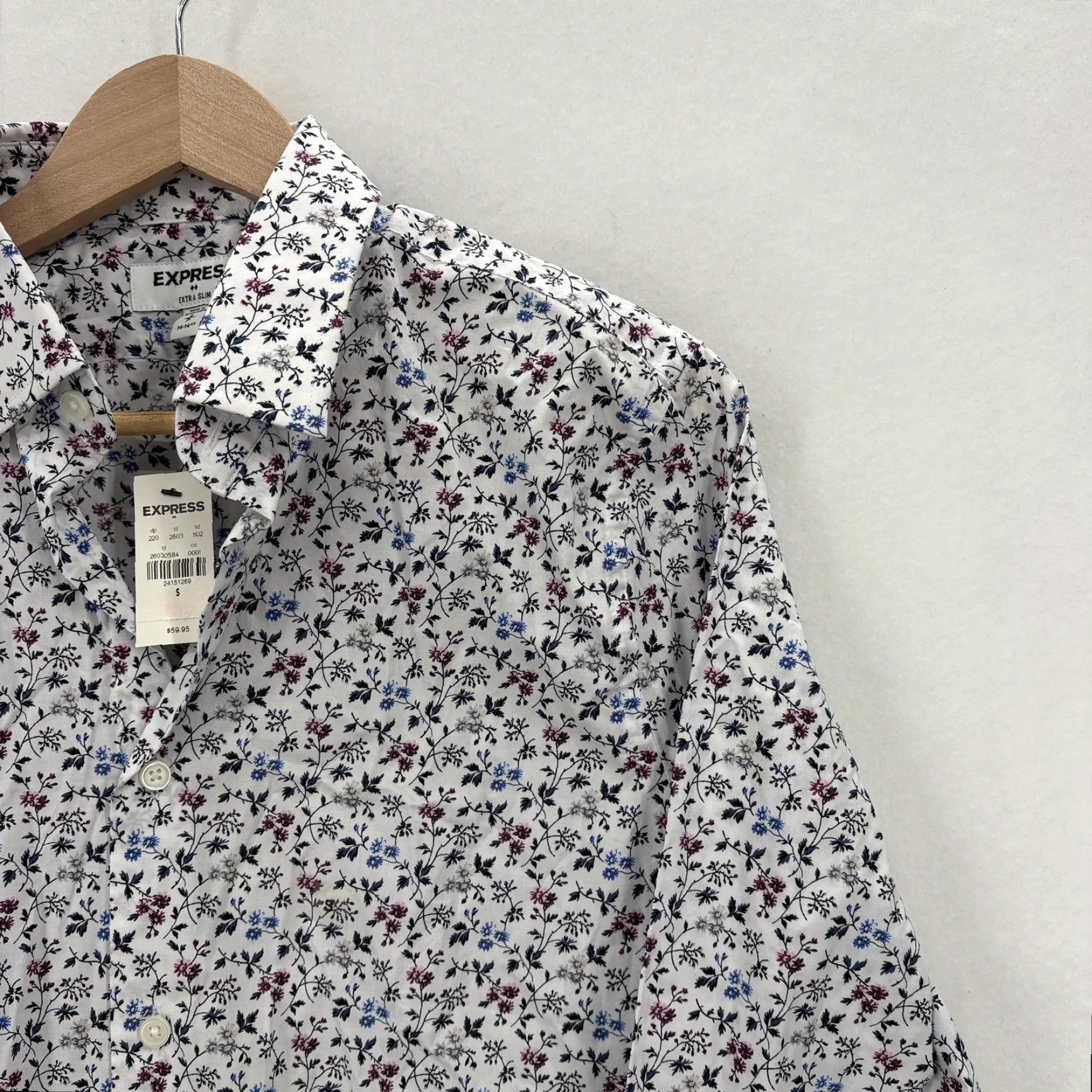 Express Express Shirt Mens Small White Floral Extra Slim Cotton Preppy NWT 14.5 32/33 Dress Shirt Sportswear Size US S / EU 44-46 / 1 - 2 Thumbnail