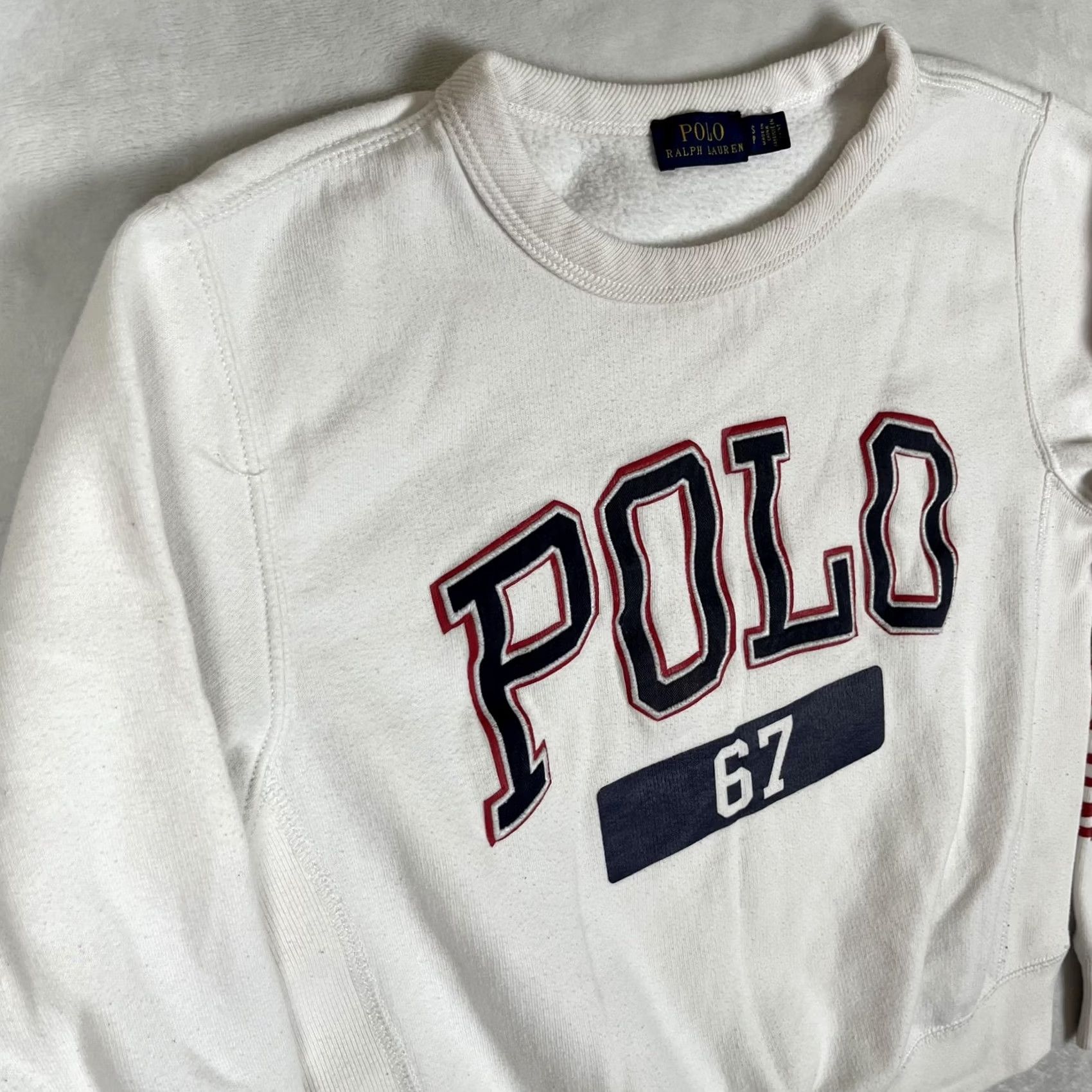 Polo Ralph Lauren Polo Ralph Lauren Sweatshirt Womens Small White Fleece Crewneck Graphic Print 67 Polo 67 Graphic Print Logo Sleeve Size S / US 4 / IT 40 - 4 Thumbnail