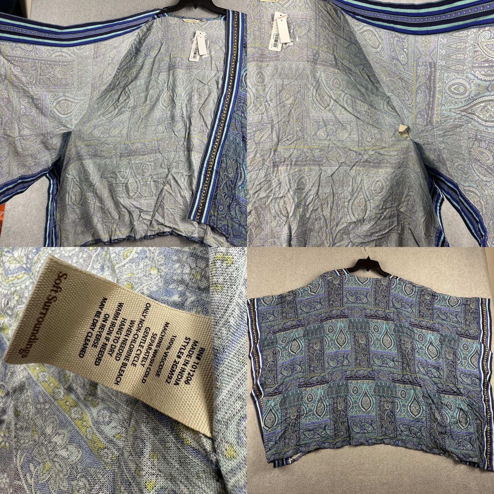 Soft Surroundings Soft Surroundings Jinda Kimono Jacket Womens L/XL Blue Paisley Beaded Boho NWT Size L / US 10 / IT 46 - 8 Thumbnail