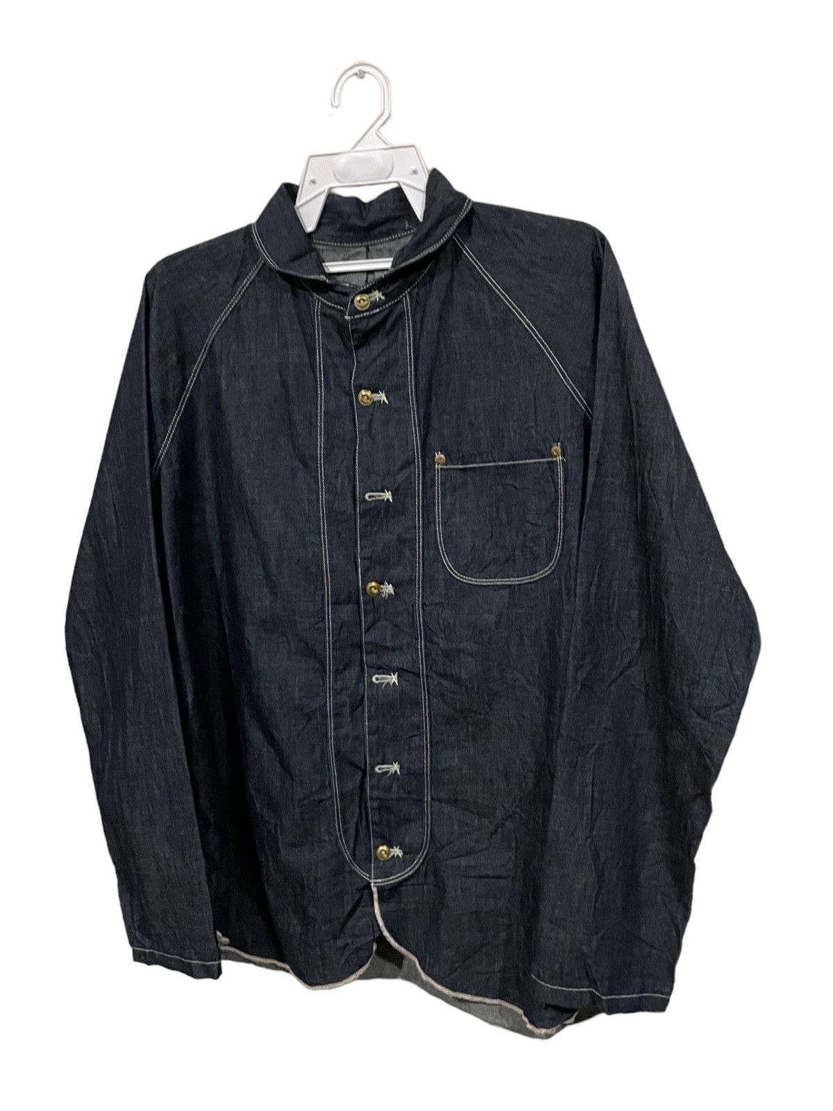 Japanese Brand Japan Made Chairmade Denim Military Shawl Collar Shirts Size US L / EU 52-54 / 3 - 3 Thumbnail