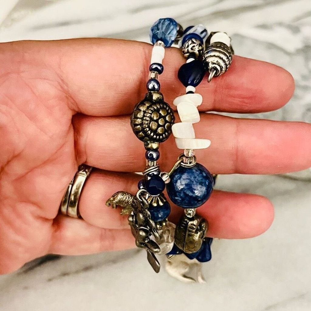 Jewelry Double Wrap Gemstone Bracelet Blue Beaded Size ONE SIZE - 6 Thumbnail